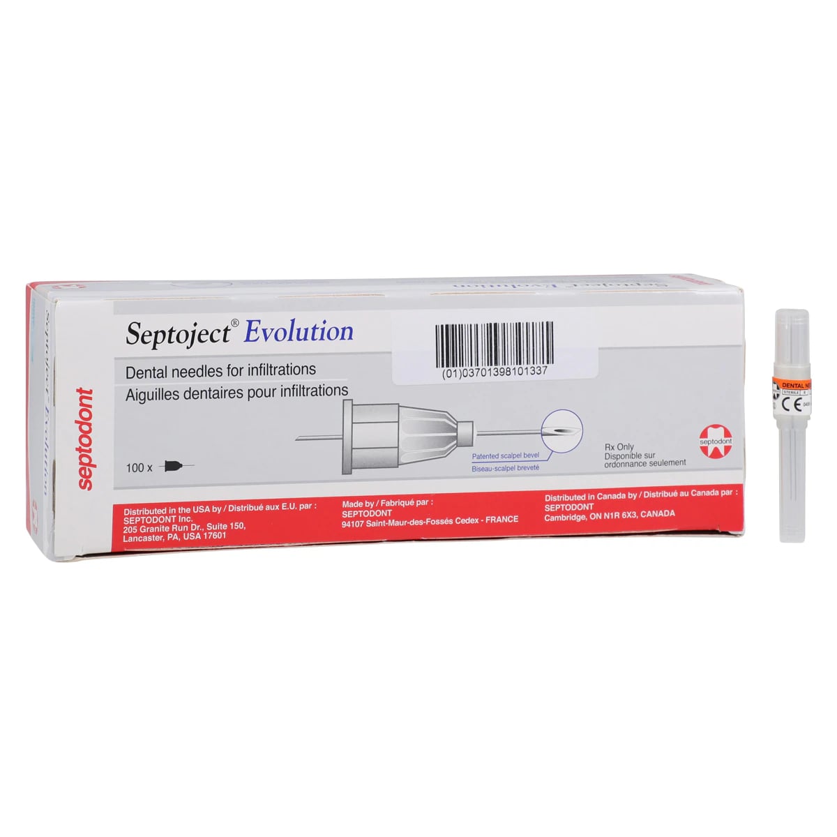 Septodont Septoject Evolution Dental Needles, 27 Gauge, Short, 25 mm, Orange, 100/Box, 01-N1600