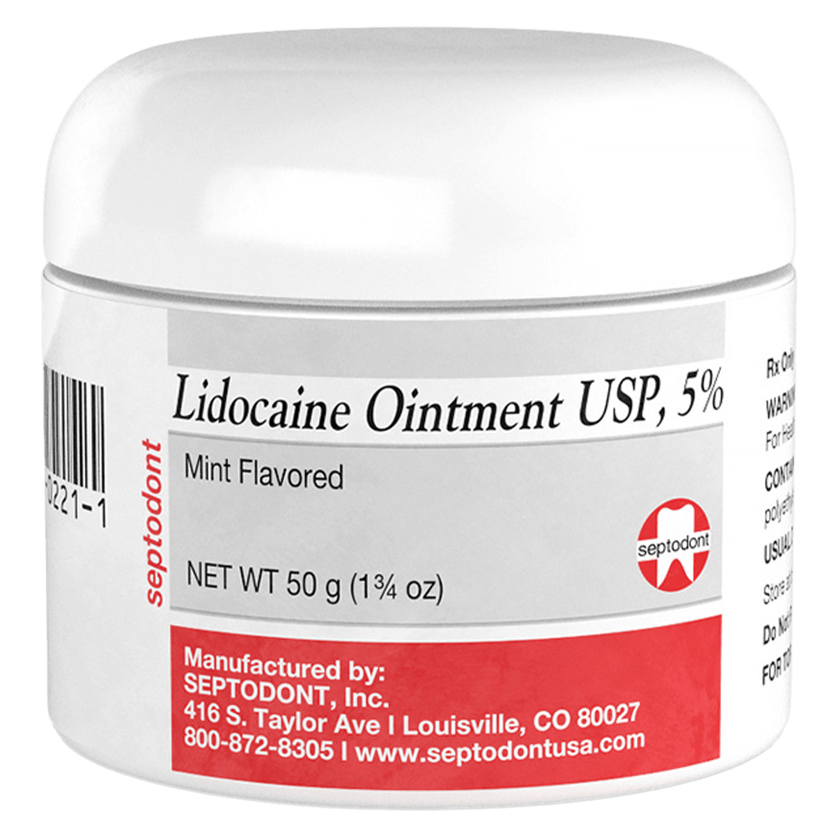 Septodont Lidocaine Ointment USP 5% Mint Flavored Topical Anesthetic, 50 g Jar, 01T0160
