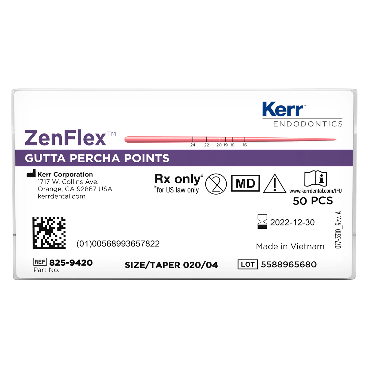 ZenFlex Gutta Percha Points, .04 Taper, Size 25, Red, 50/Pk, 825-9425