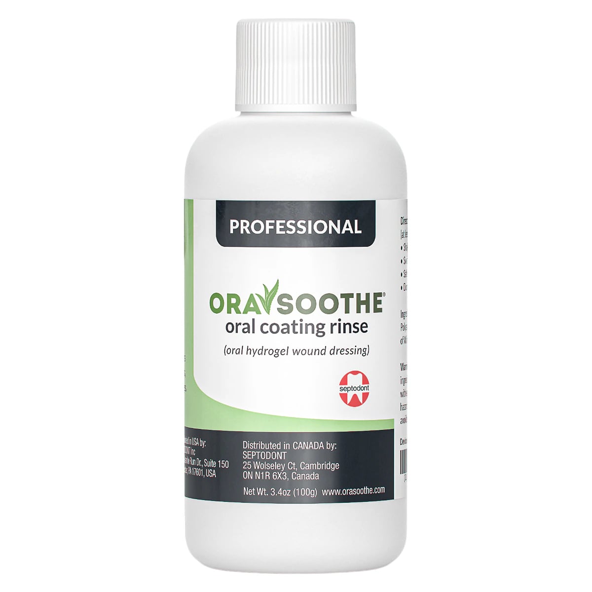 Septodont OraSoothe Professional Oral Coating Rinse, Unflavored, Alcohol-Free, 3.4 oz Bottle, 01S0620