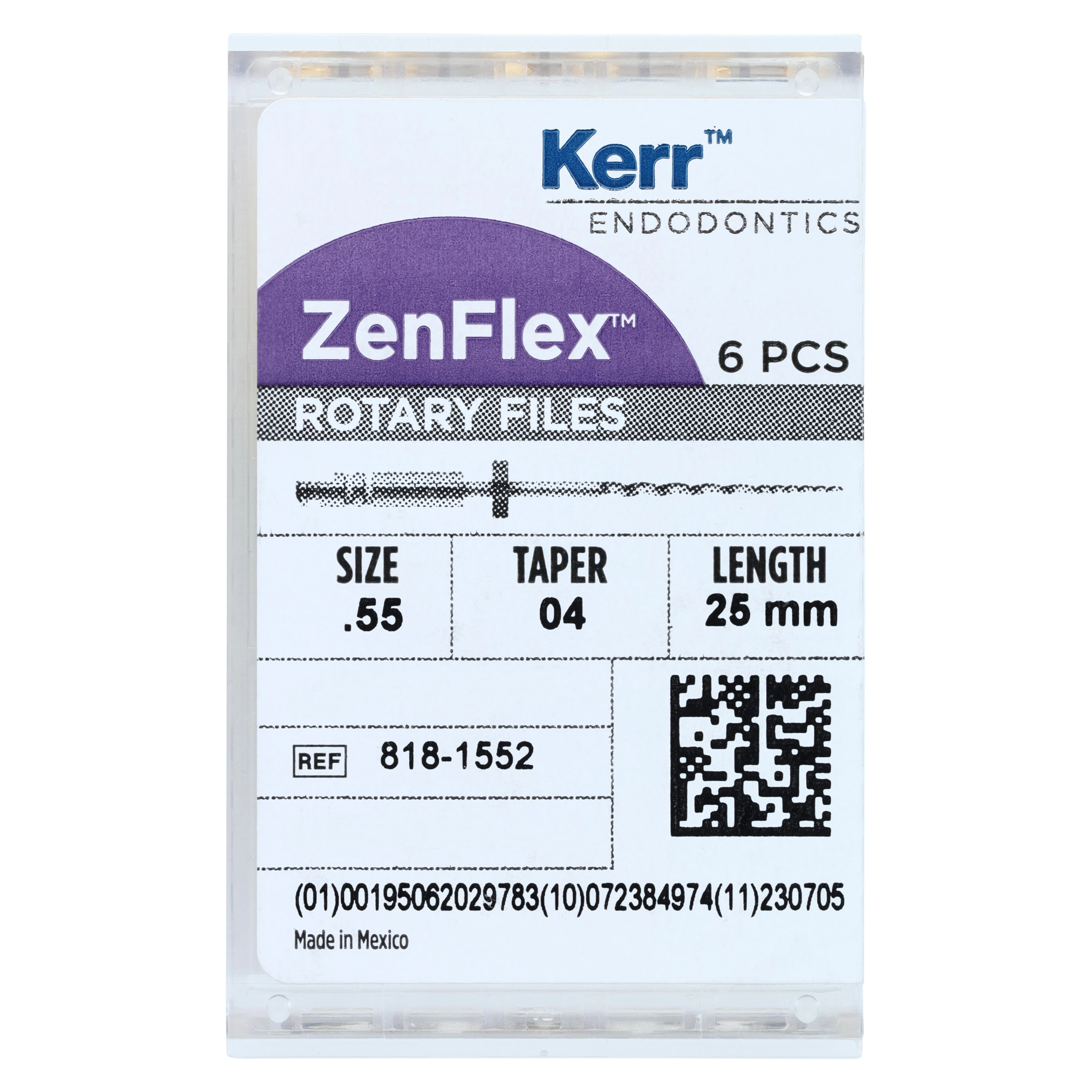 ZenFlex NiTi Rotary Shaping Files, .55/.04, 25mm, Non-Cutting, 6/Pk, 818-1552