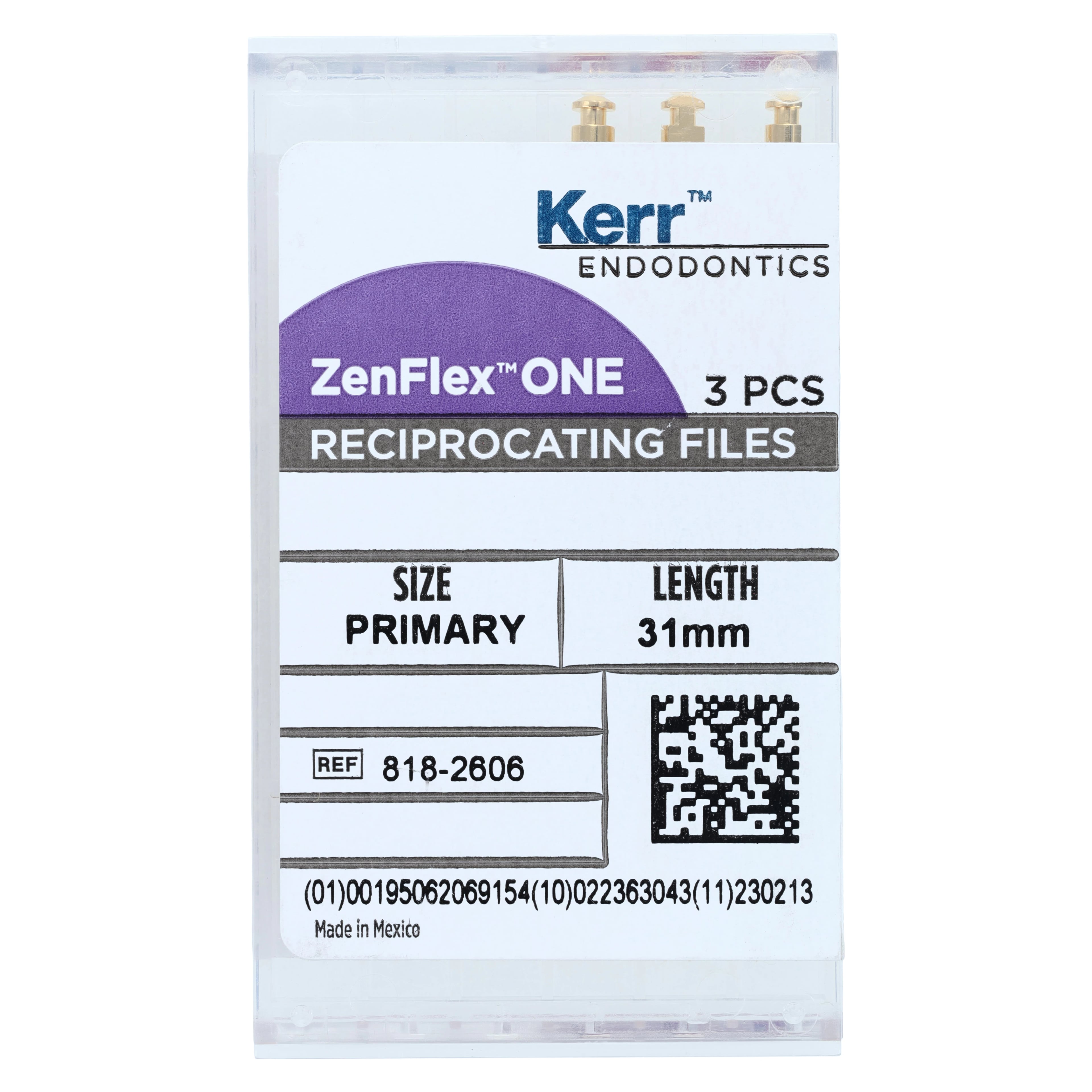 Kerr ZenFlex ONE Reciprocating NiTi File, Primary, Red, .25/.06, 31mm, 3/Pk, 818-2606