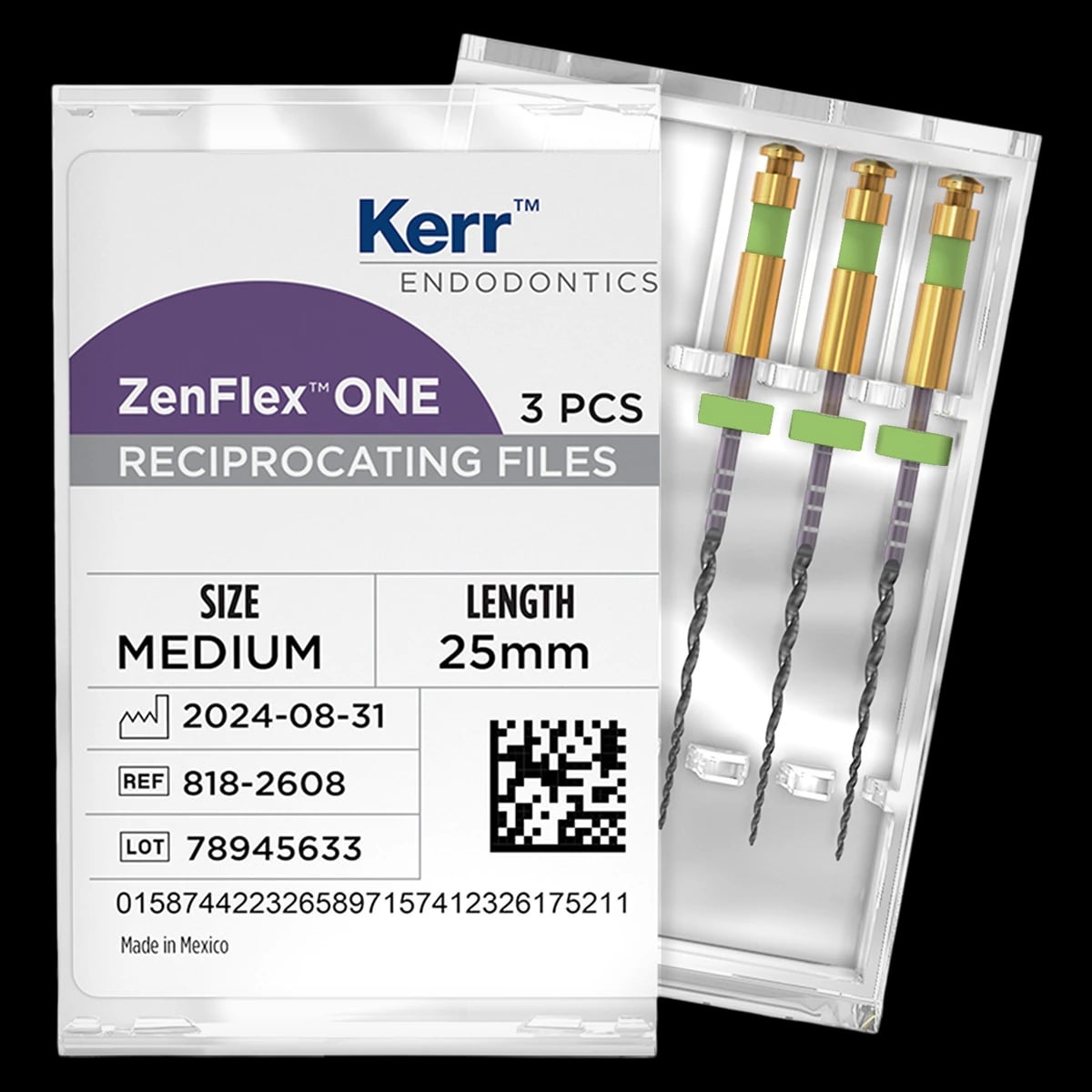 ZenFlex ONE Reciprocating NiTi File, Medium (Green), .35/.06, 25mm, 3/Pk, 818-2608