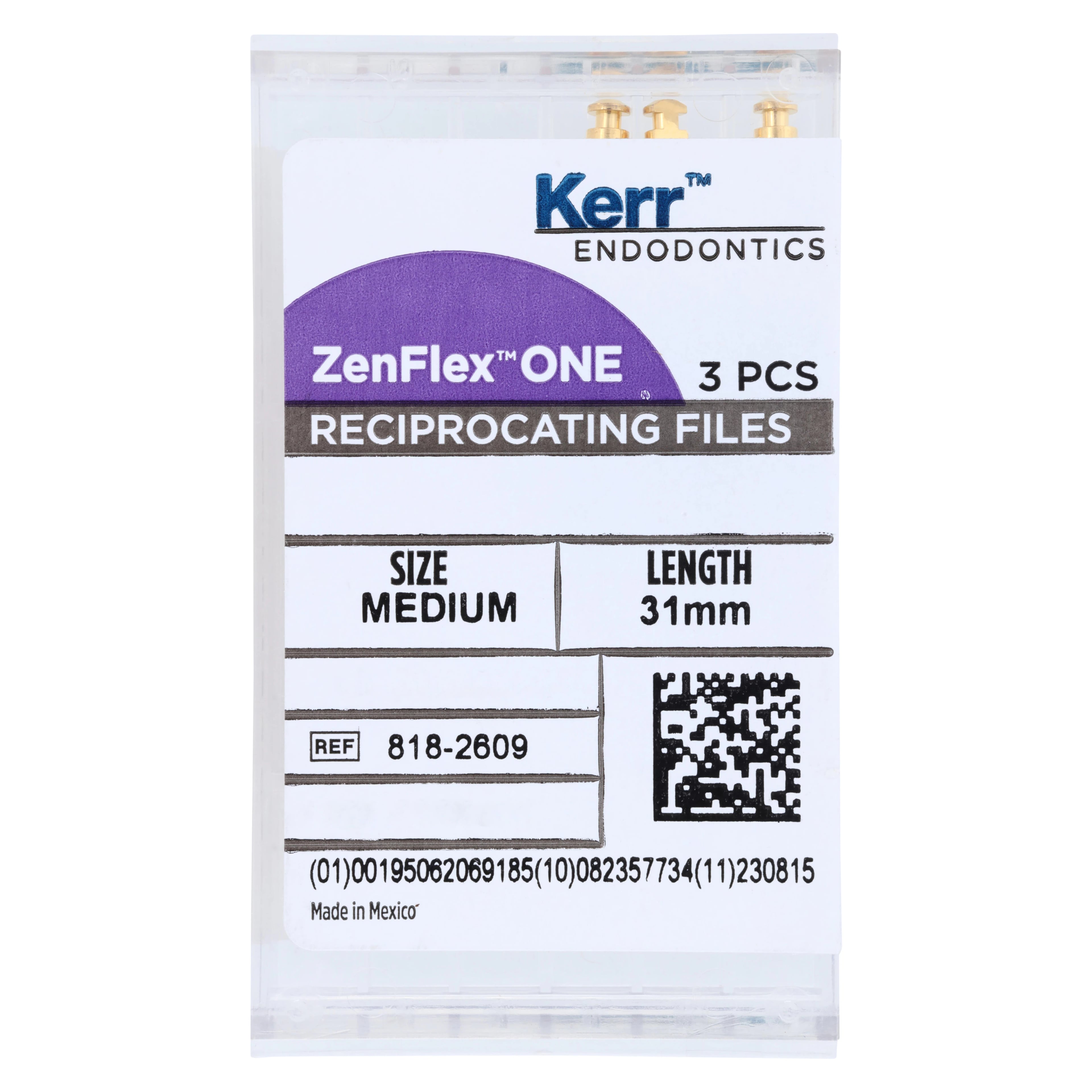 ZenFlex ONE Reciprocating NiTi File, Medium (Green), .35/.06, 31mm, 3/Pk, 818-2609