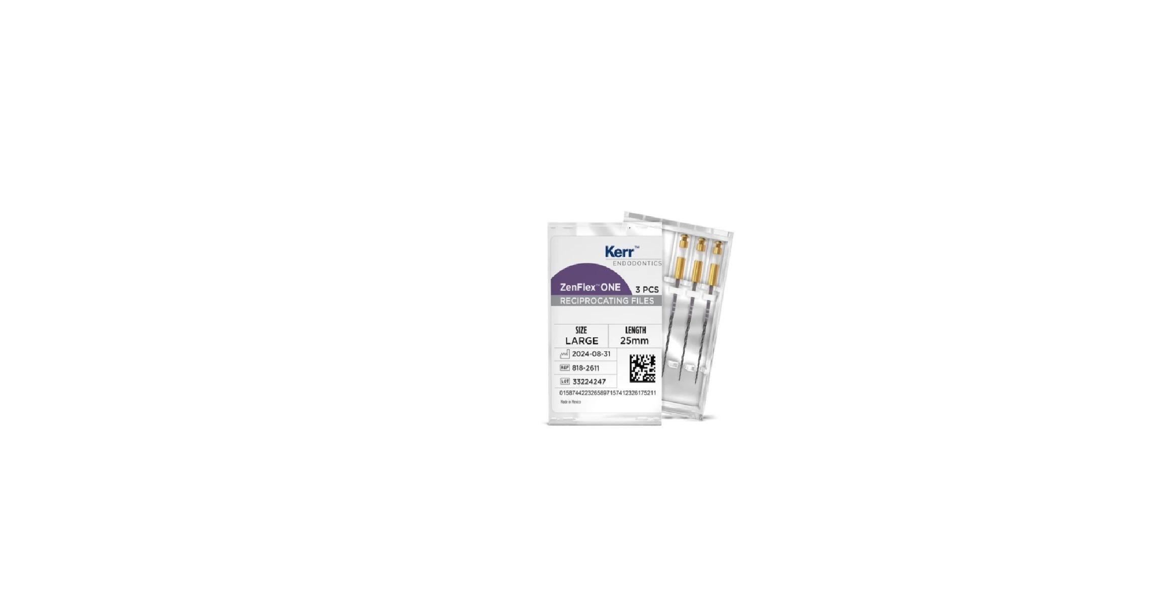 ZenFlex™ ONE Reciprocating NiTi File, Large, White, .45/.06, 25mm, 3/Pk, 818-2611