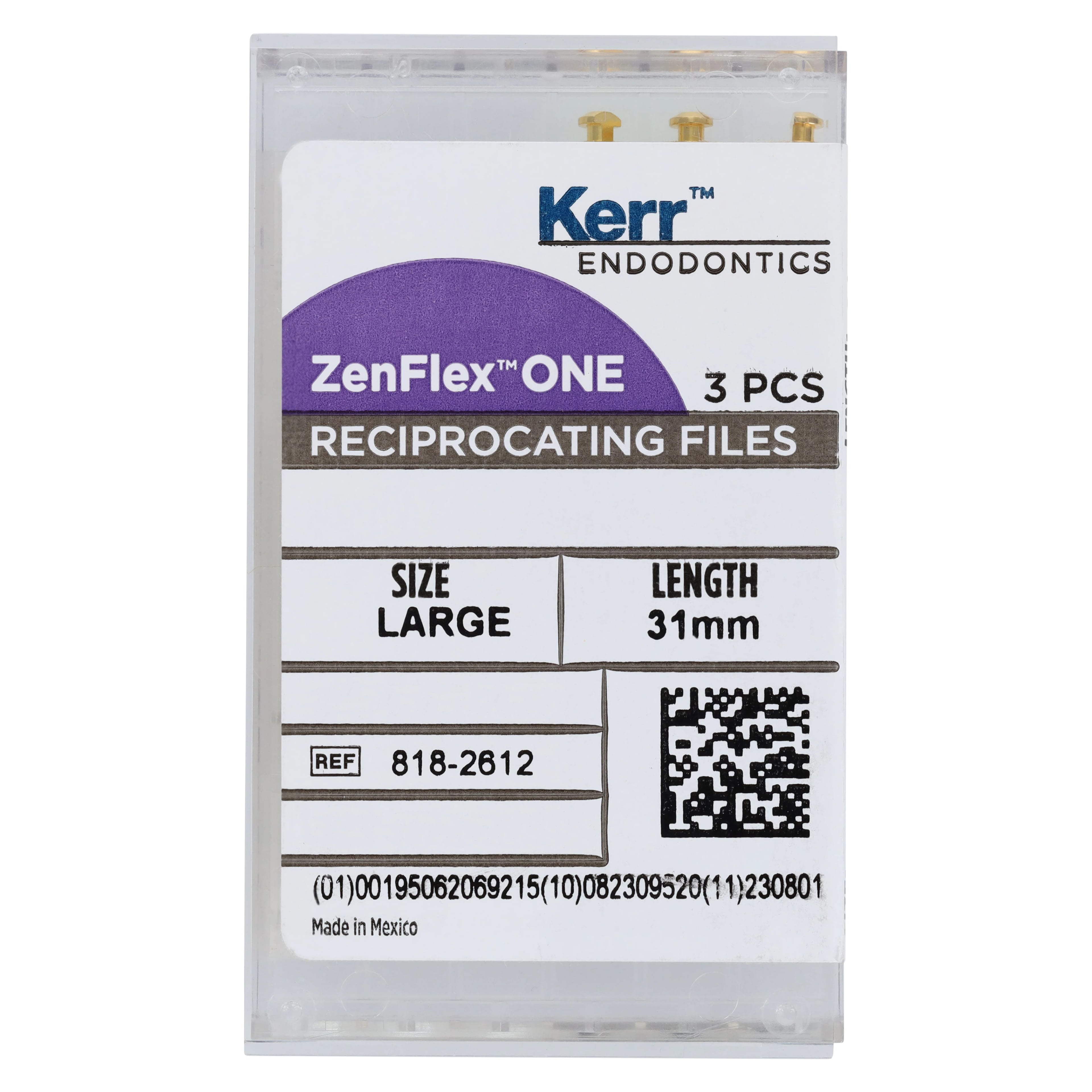 ZenFlex ONE Reciprocating NiTi File, Large, White, .45/.06, 31mm, 3/Pk, 818-2612