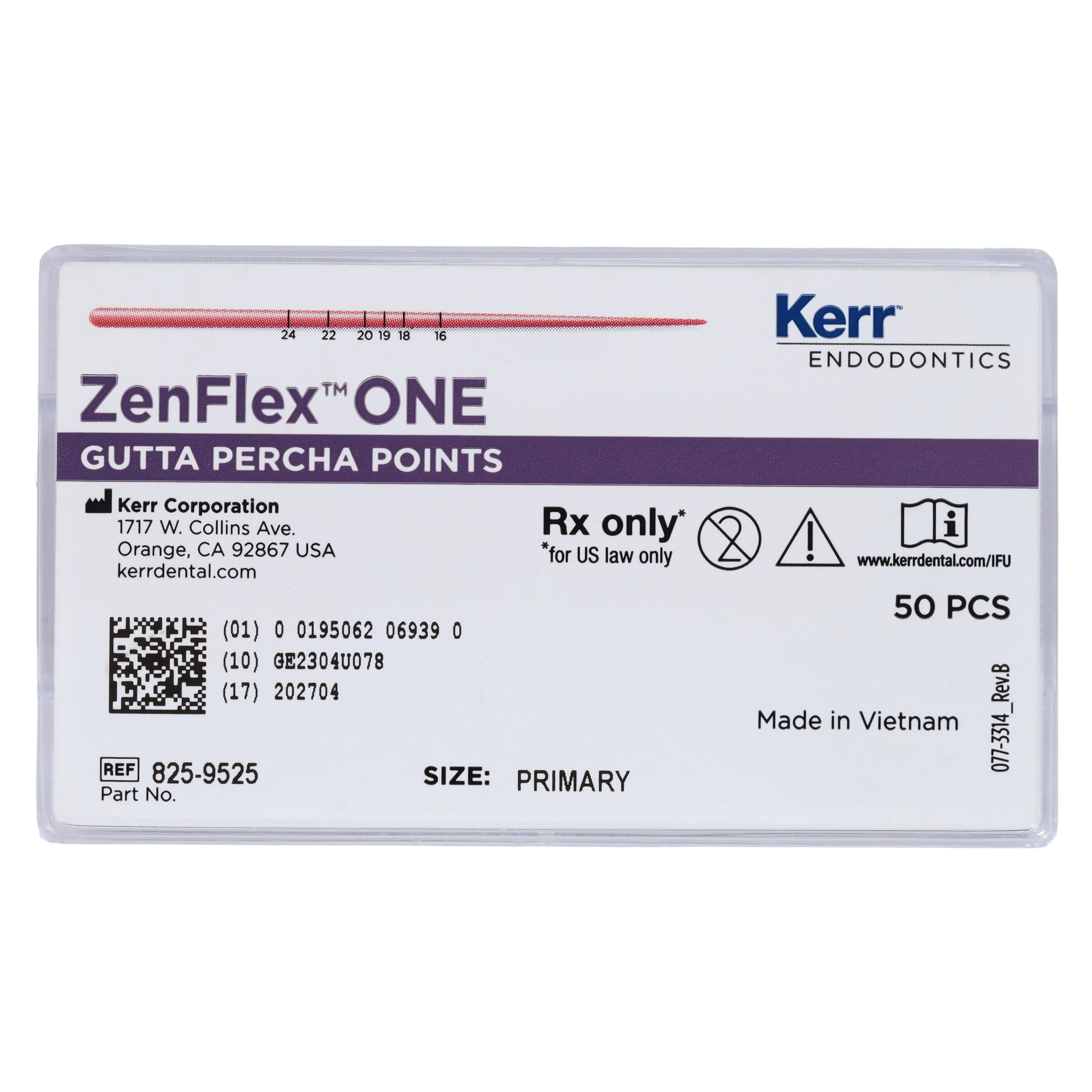 Kerr ZenFlex ONE Gutta Percha Points, Primary 25/.06, Red, 50/Pk, 825-9525