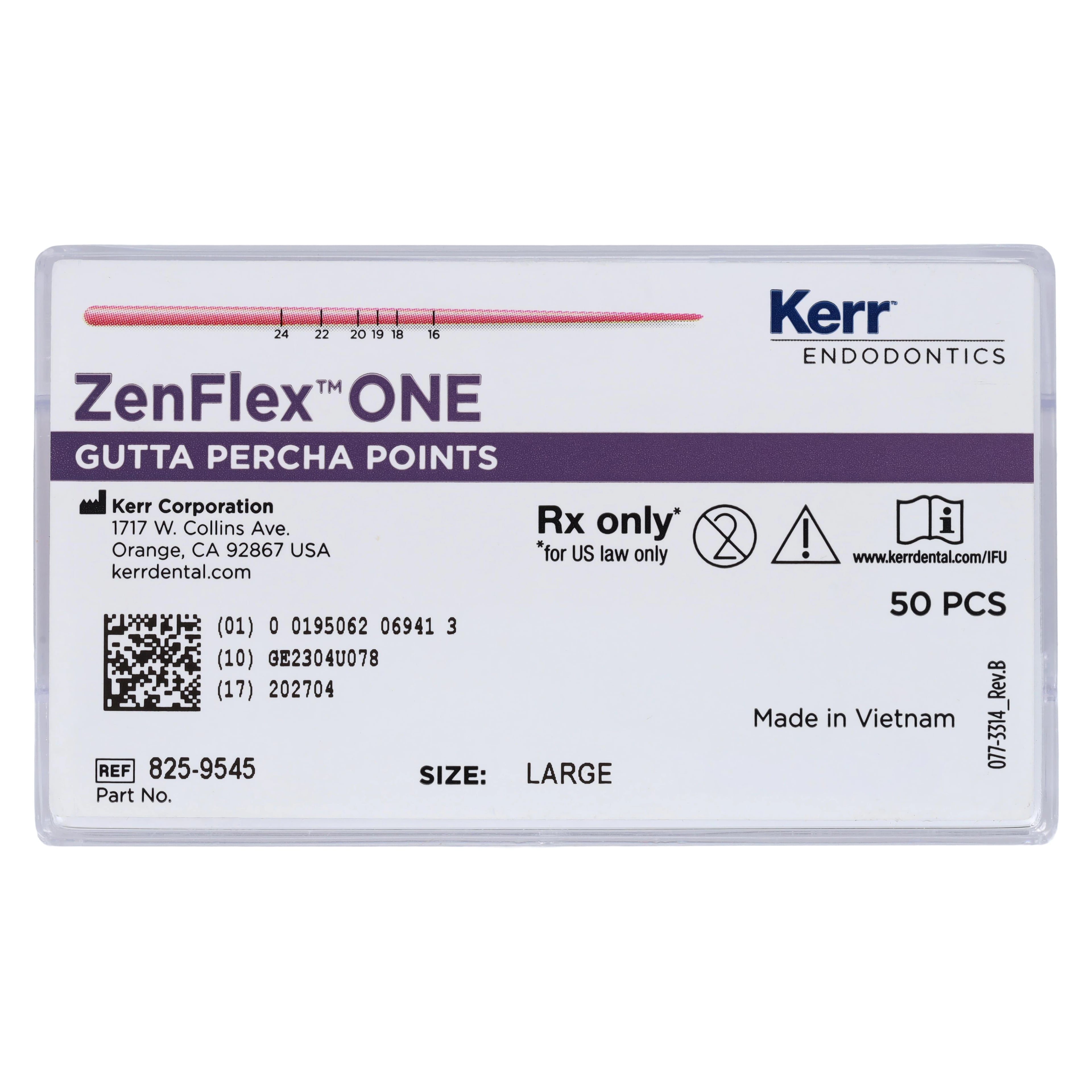 ZenFlex ONE Gutta Percha Points, Large, Size 45/.06 Taper, White, 50/Pack, 825-9545
