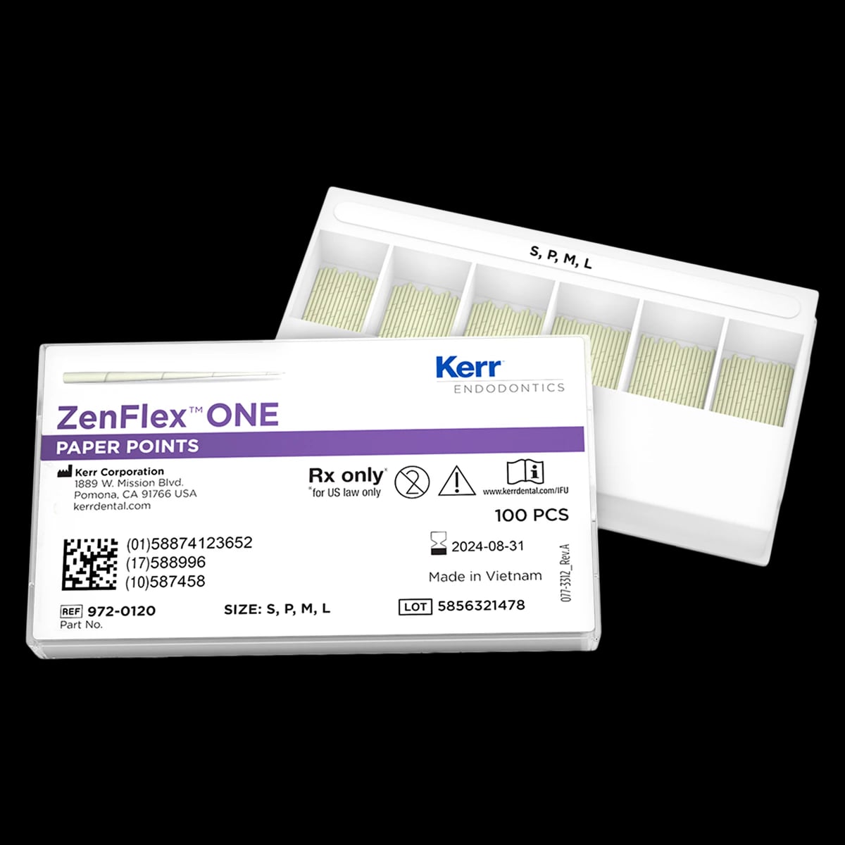 Kerr ZenFlex ONE Absorbent Paper Points, .06 Taper, Assorted Sizes, White, Non-Sterile, 100/Pk, 972-0120