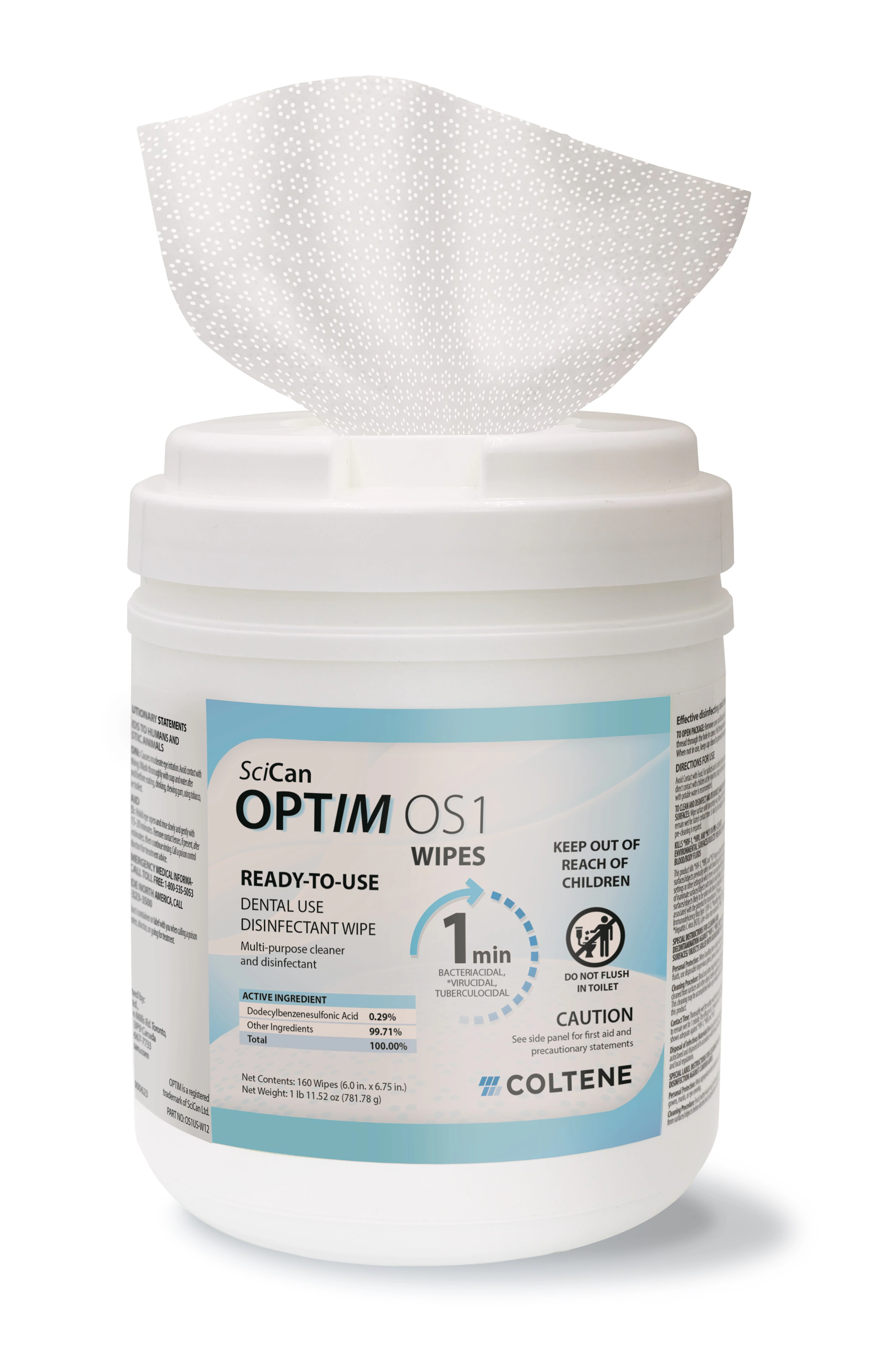 OPTIM OS1 Ready-to-Use Disinfectant Wipes, 6" x 7", 160/Canister, OS1US-W12
