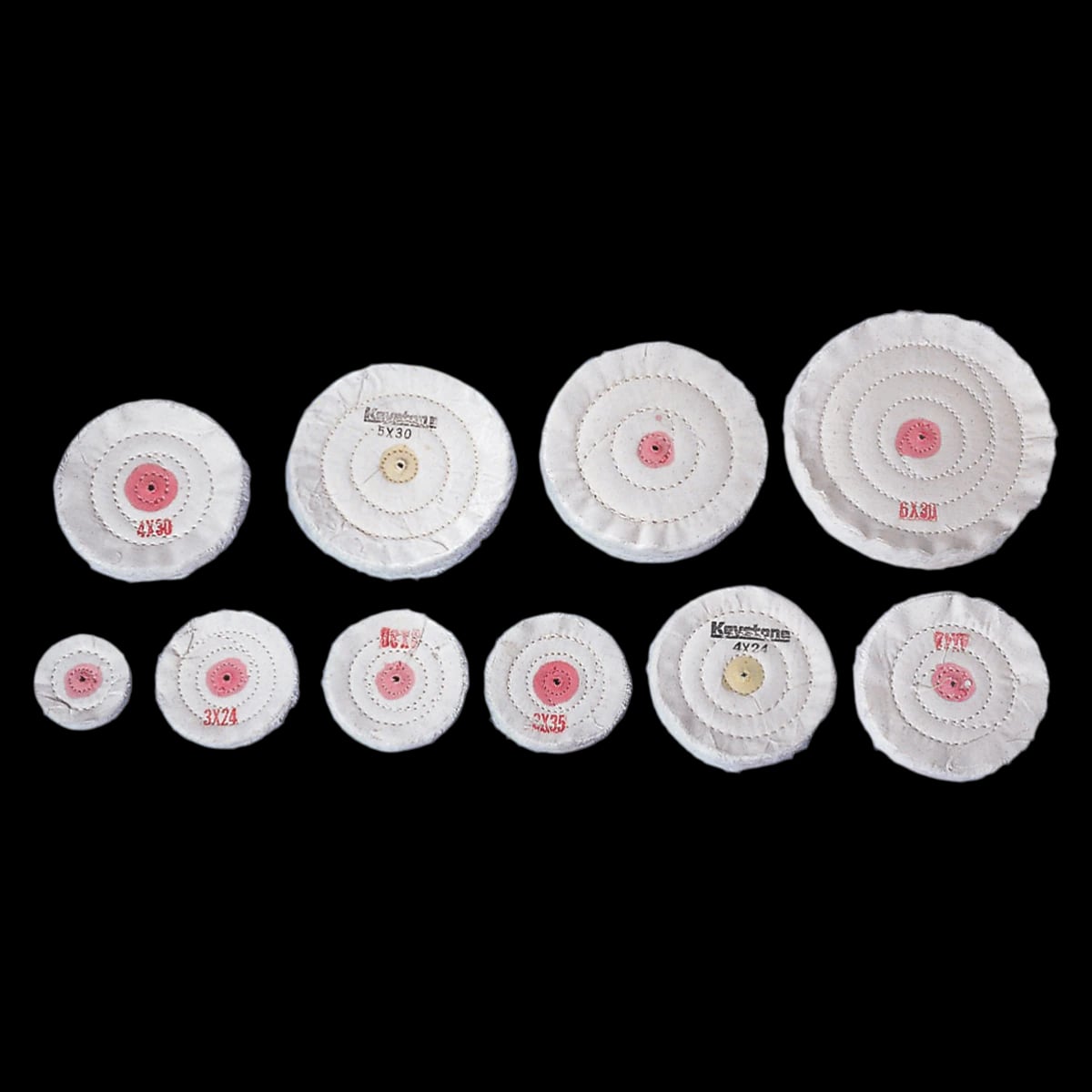 Keystone Muslin Buffs, 4" x 42-Ply, 12/Pack, 1180170