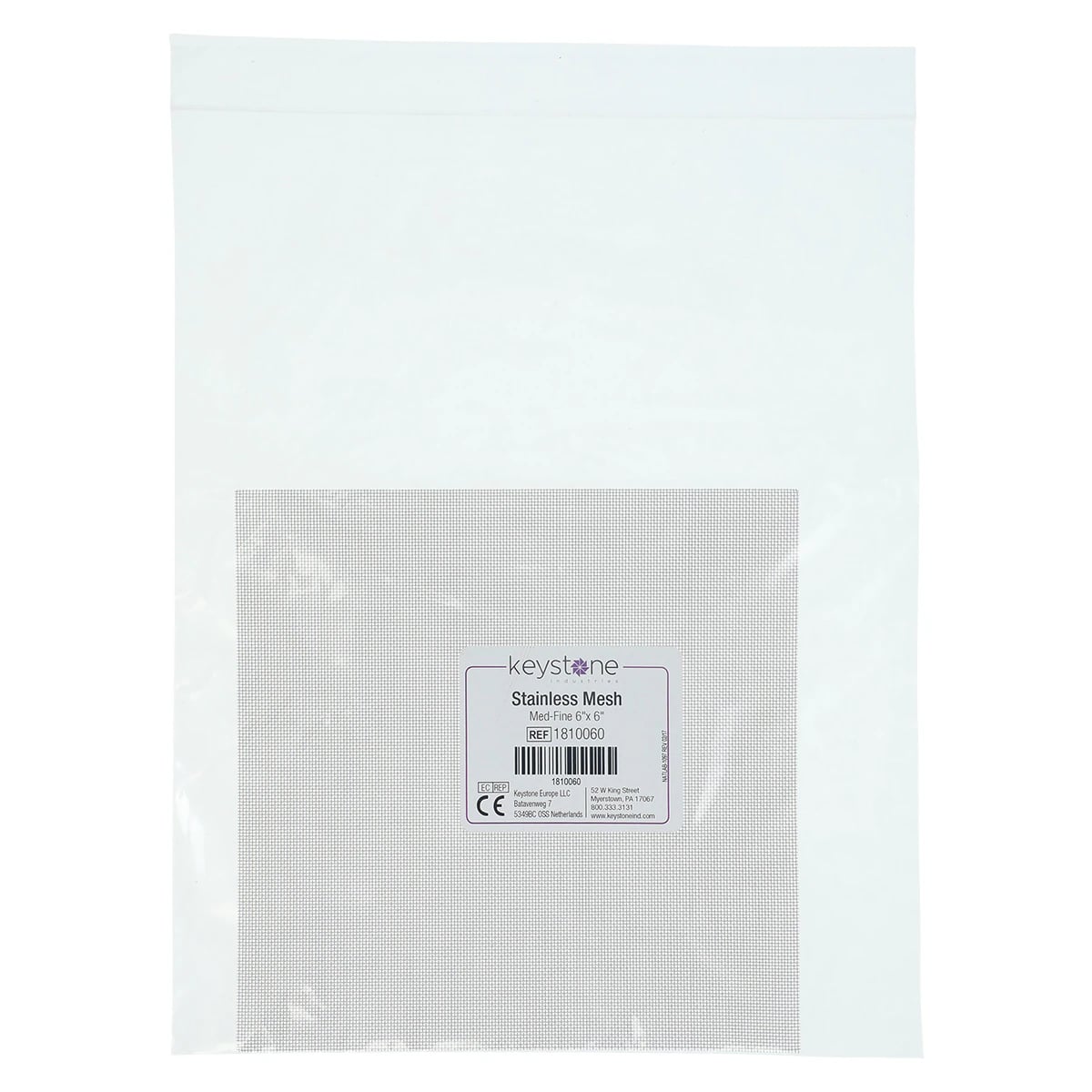Keystone Stainless Steel Wire Mesh, Medium-Fine, 6" x 6", 1810060