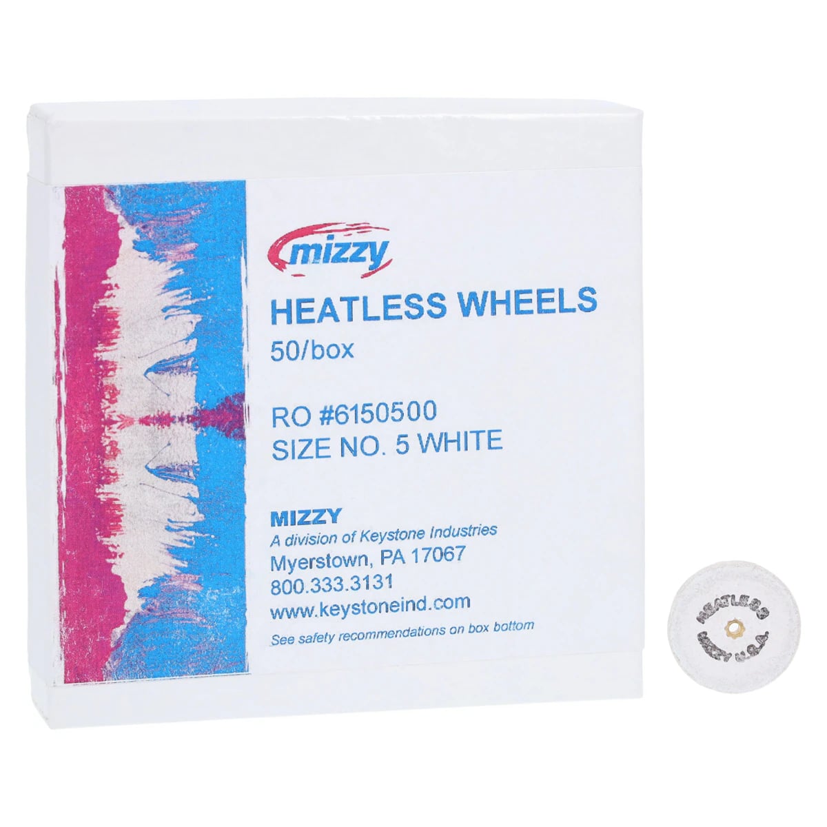 Keystone Mizzy White Heatless Wheel, Size #5, 7/8" x 1/8" (22.2mm x 3.1mm), 50/Box, 1900245