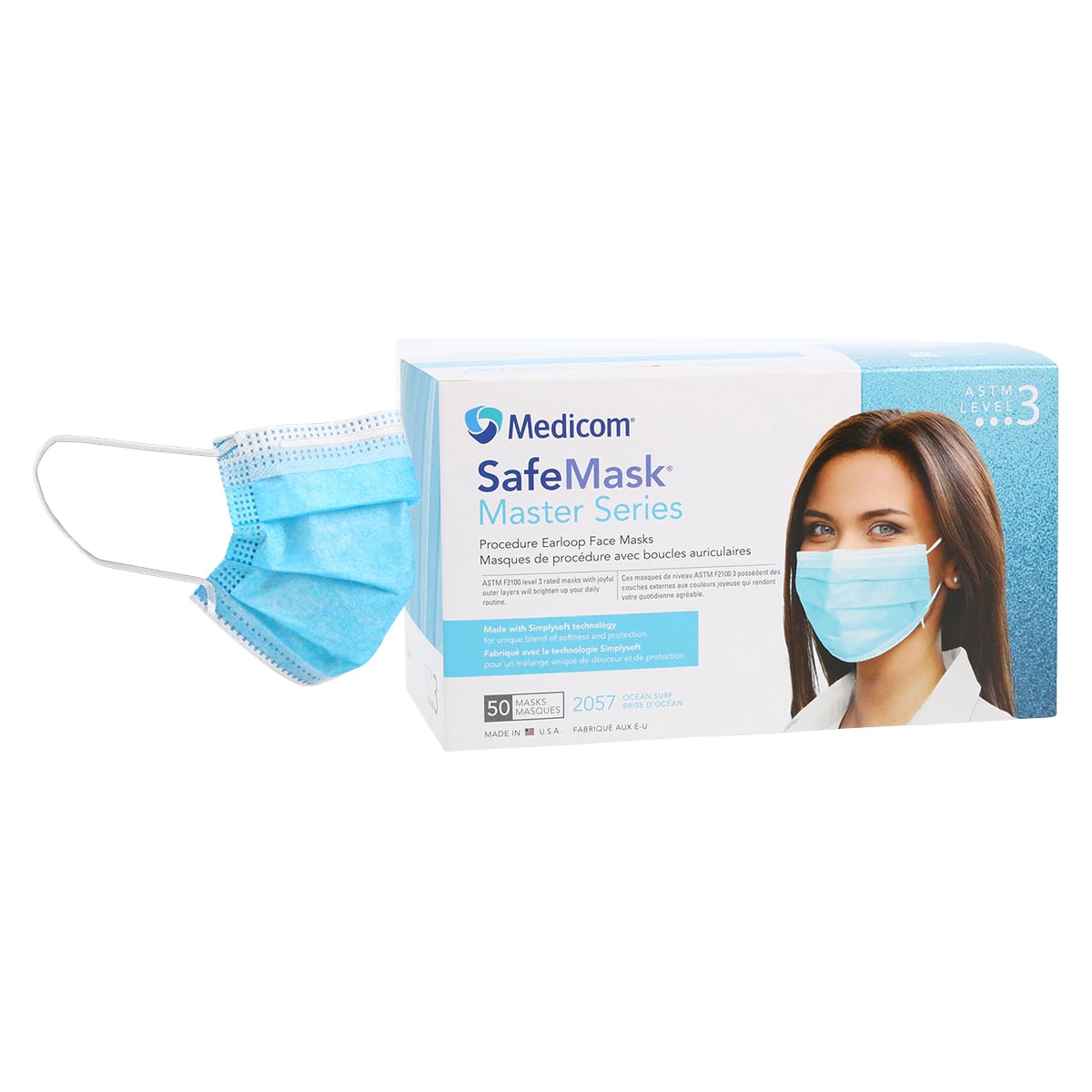 SafeMask Master Series Procedure Earloop Face Mask, ASTM Level 3, Ocean Surf (Aqua Marine), 50/Box, 2057