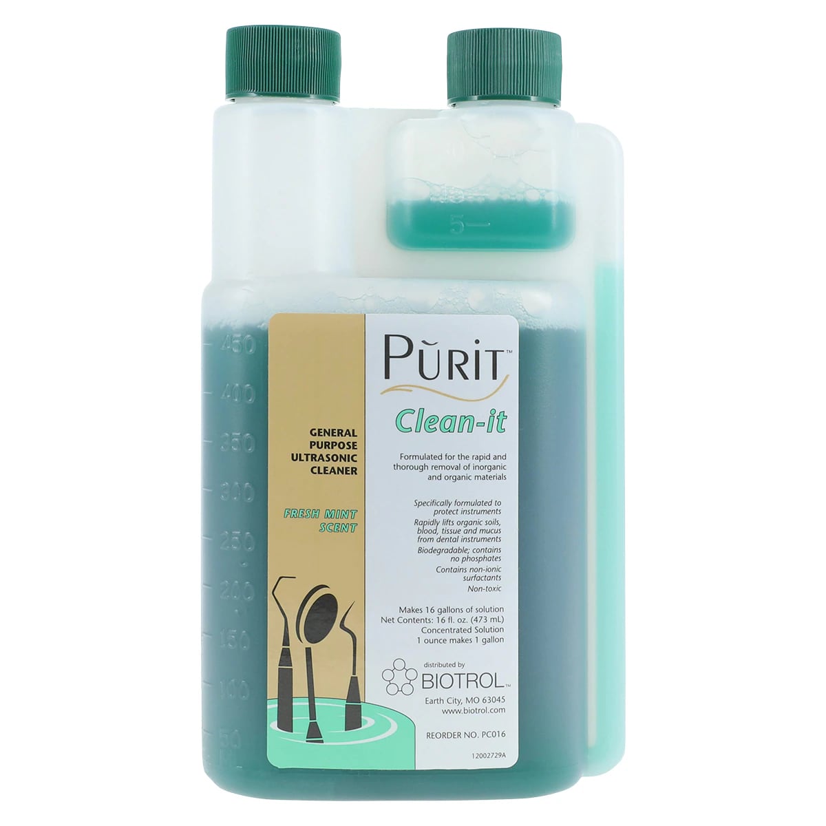 Purit™ Clean-it General Purpose Ultrasonic Cleaner Solution, Mint, Liquid Concentrate, 16 oz Bottle