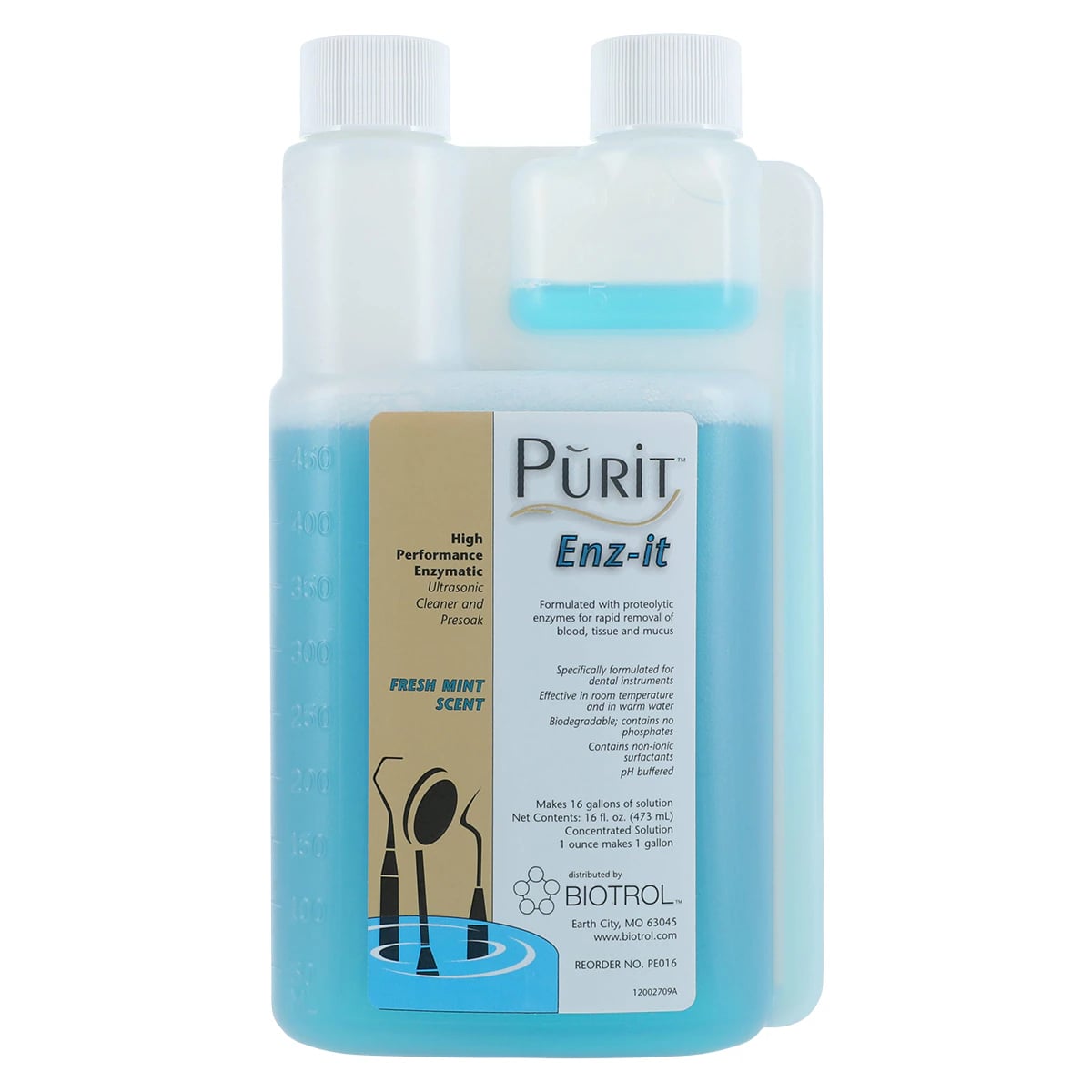 Purit Enz-It Enzymatic Ultrasonic Cleaner & Presoak Solution, 16 oz Bottle, PE016