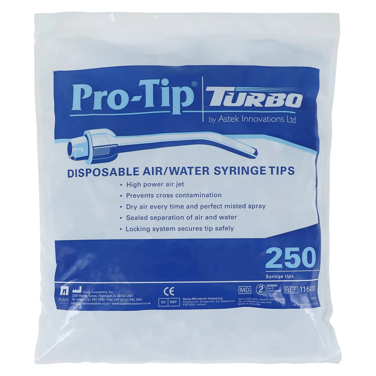 Pro-Tip Turbo Disposable Air/Water Syringe Tips, White, 250/Bag, 116410