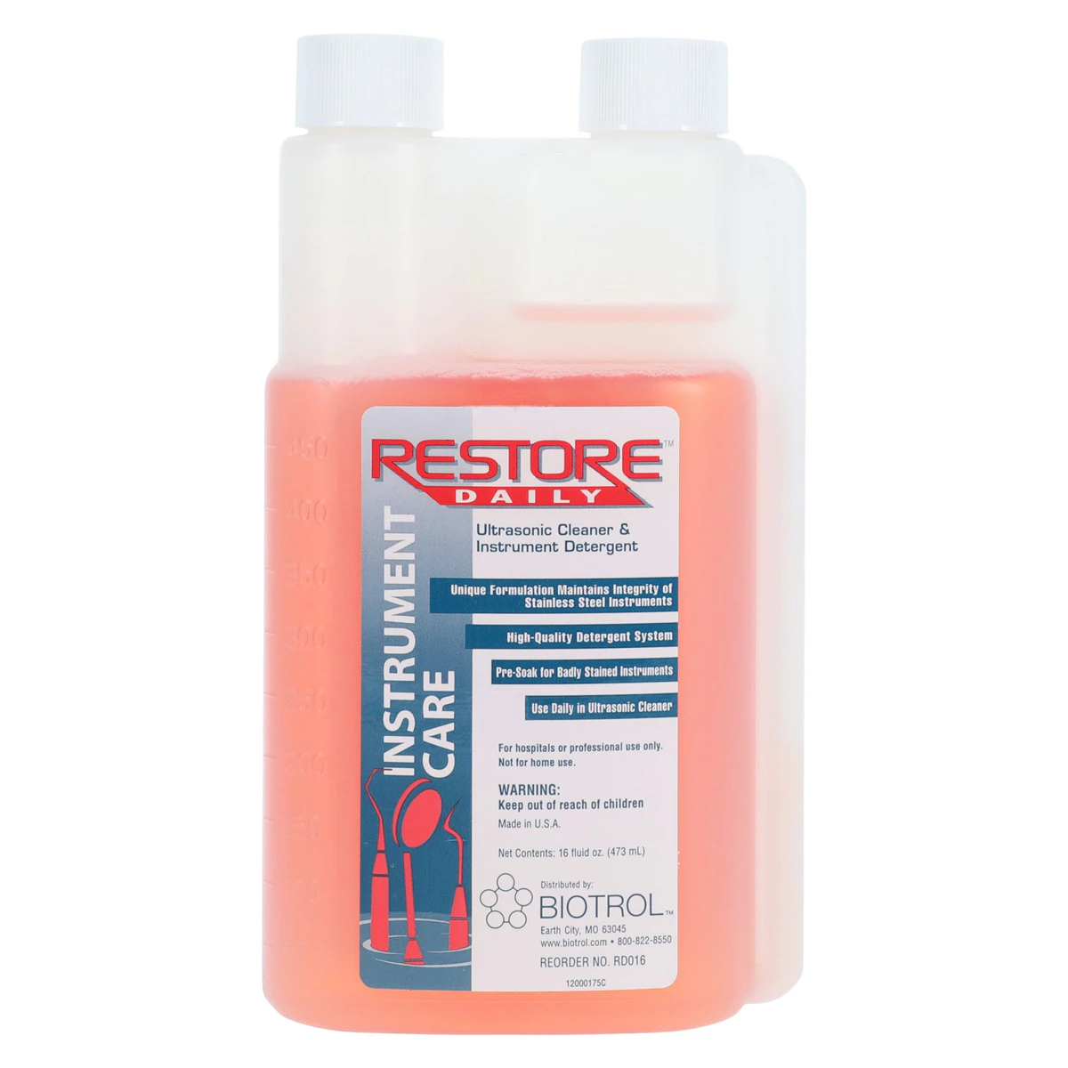 Biotrol Restore Daily Ultrasonic Cleaner & Instrument Detergent, 16 oz Bottle, RD-016