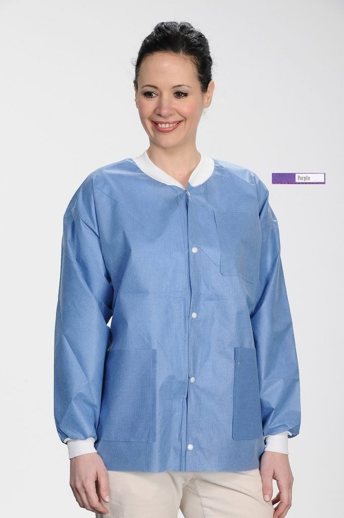 Extra-Safe Purple Lab Jacket, Large, Latex-Free, Fluid Resistant, AAMI Level 3, 10/Pk, 3630PPL