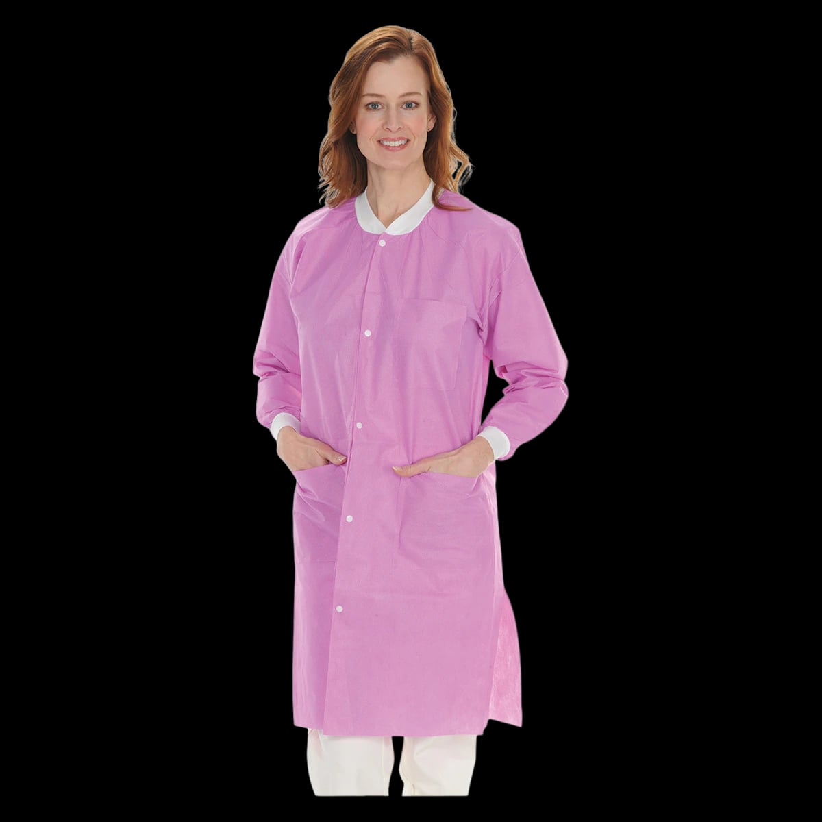 Extra-Safe Lab Coat, AAMI Level 3, Knee Length, Snap Front, Knit Cuffs & Collar, Raspberry, X-Small, 10/Pk, 3660RBXS