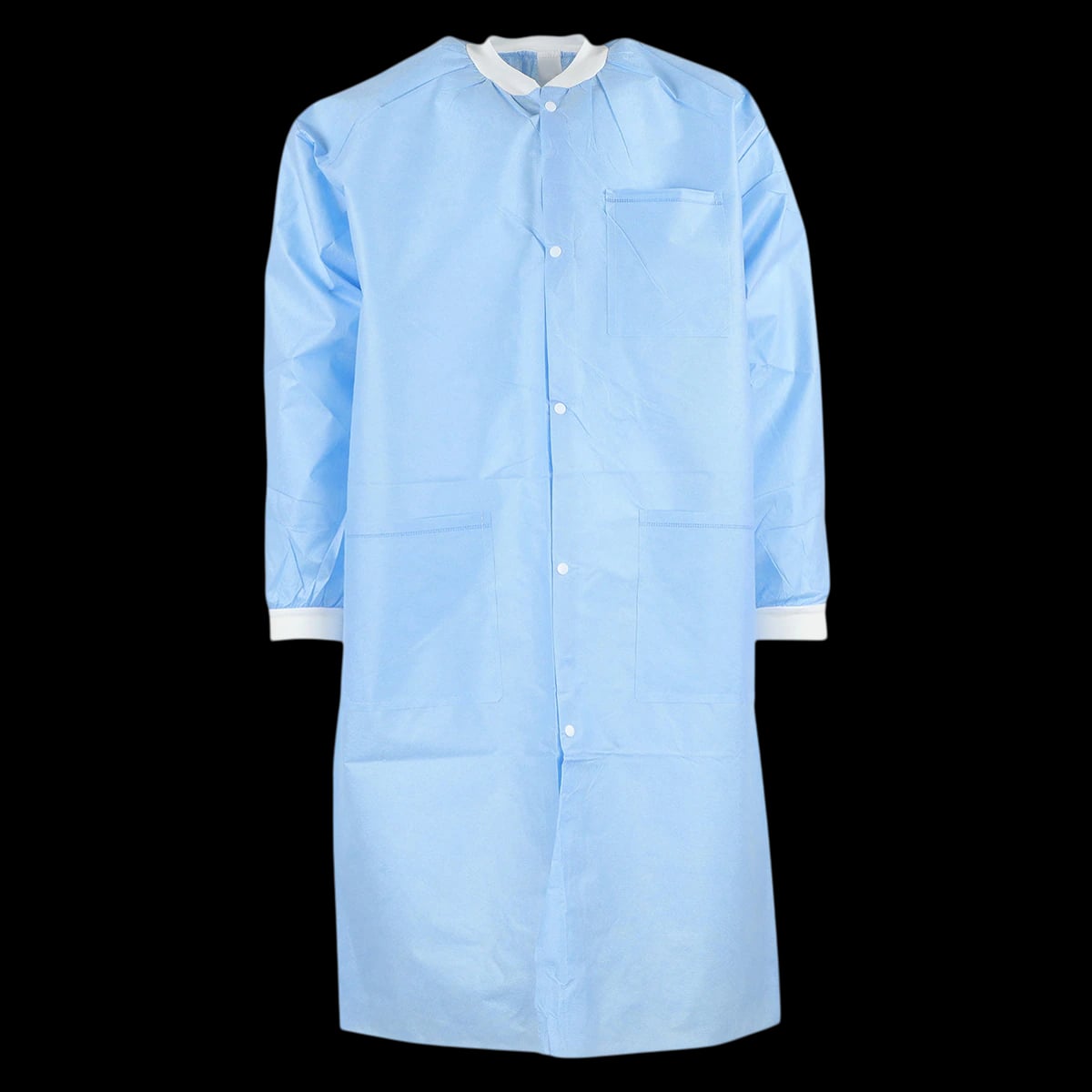 Extra-Safe Lab Coat, Knee Length, Medical Blue, Large, 3-Layer SMS, AAMI Level 3, Snap Front, Knit Cuffs & Collar, Latex-Free, 10/Pk, 3660MBL