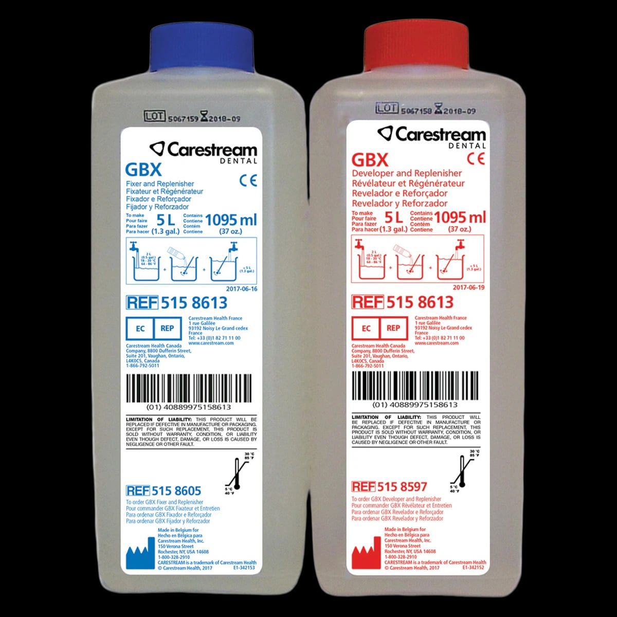 Carestream GBX Developer & Fixer Replenisher Twin Pack, 2 x 37 oz (Makes 5 L Each), 5158613