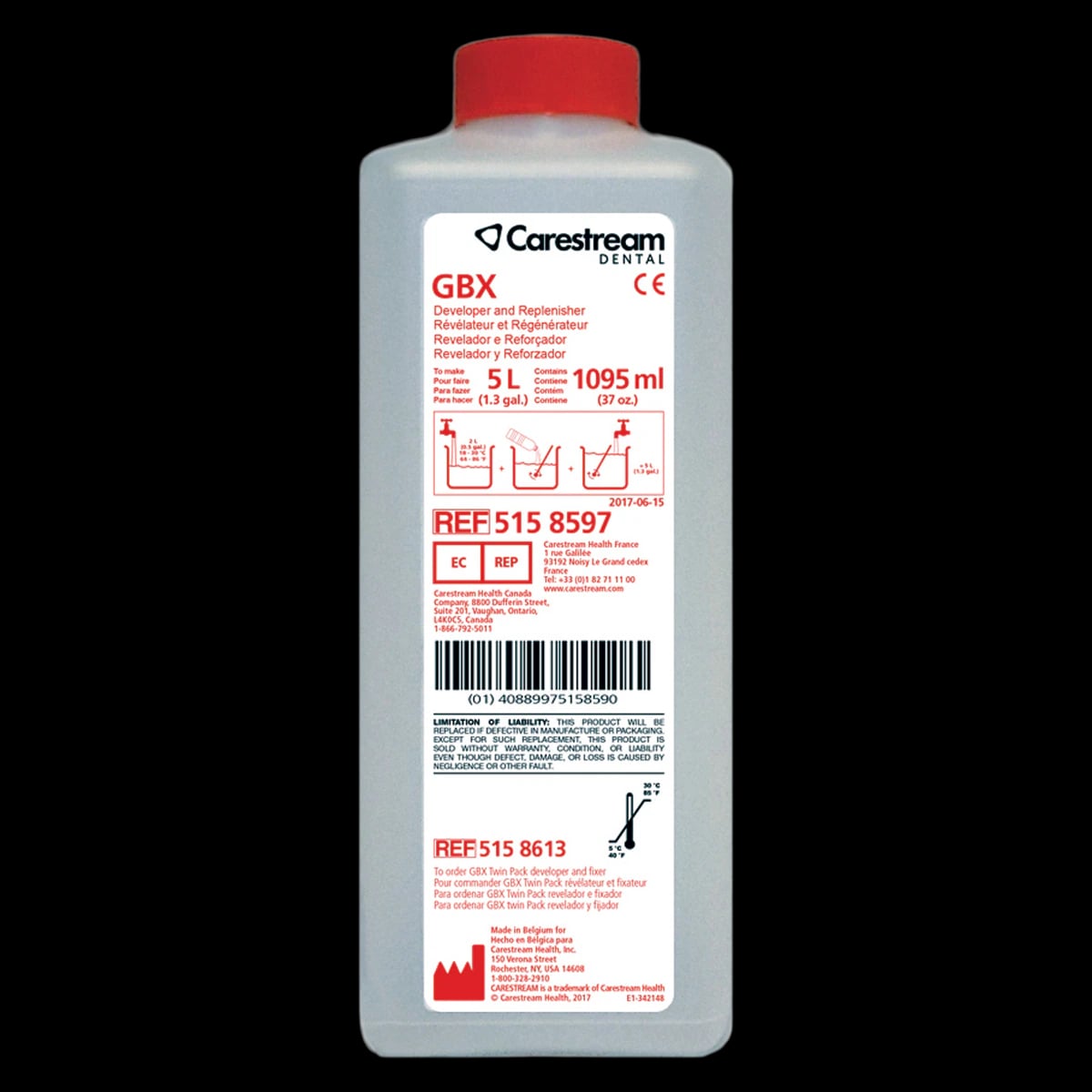 Carestream GBX Developer & Replenisher Concentrate, 37 oz (Makes 5 L), 5158597