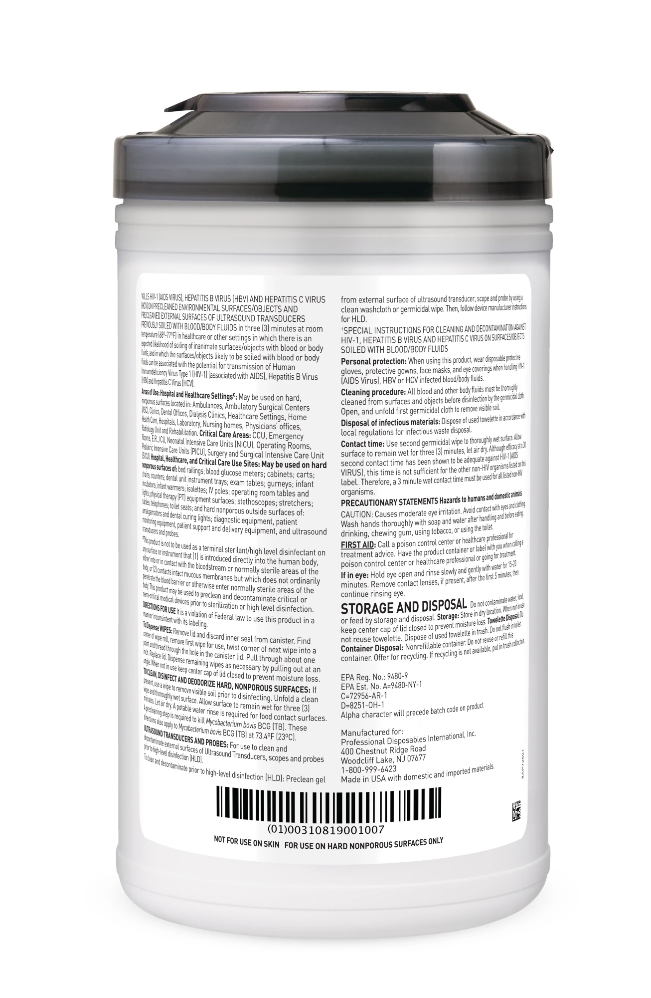 Sani-Cloth AF3 Germicidal Disposable Wipes, X-Large, 7.5" x 15", Alcohol-Free, 75/Can, P72584