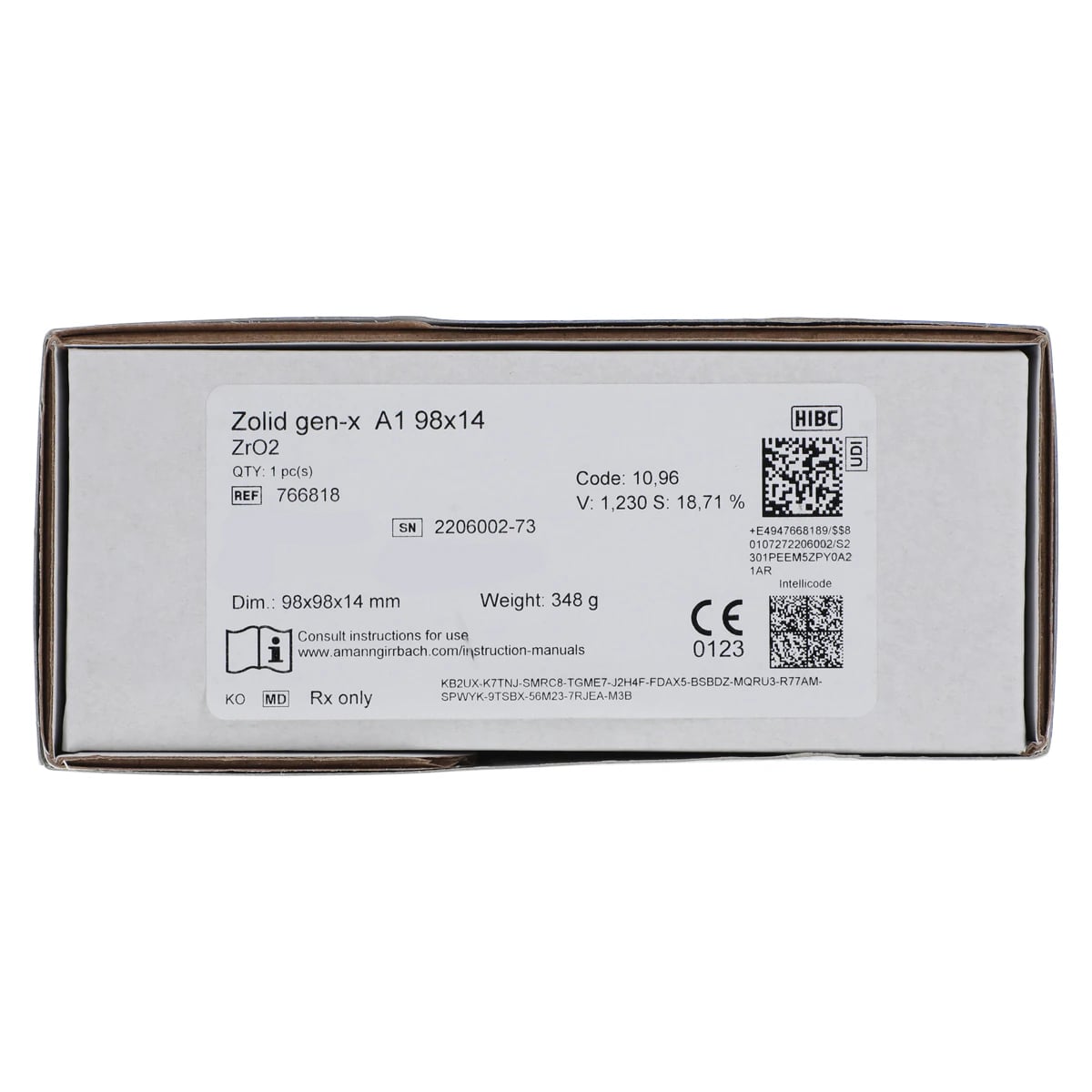 Zolid Gen-X Multilayer Preshaded HT+ Zirconia Disc, A1, 98x14mm, Each