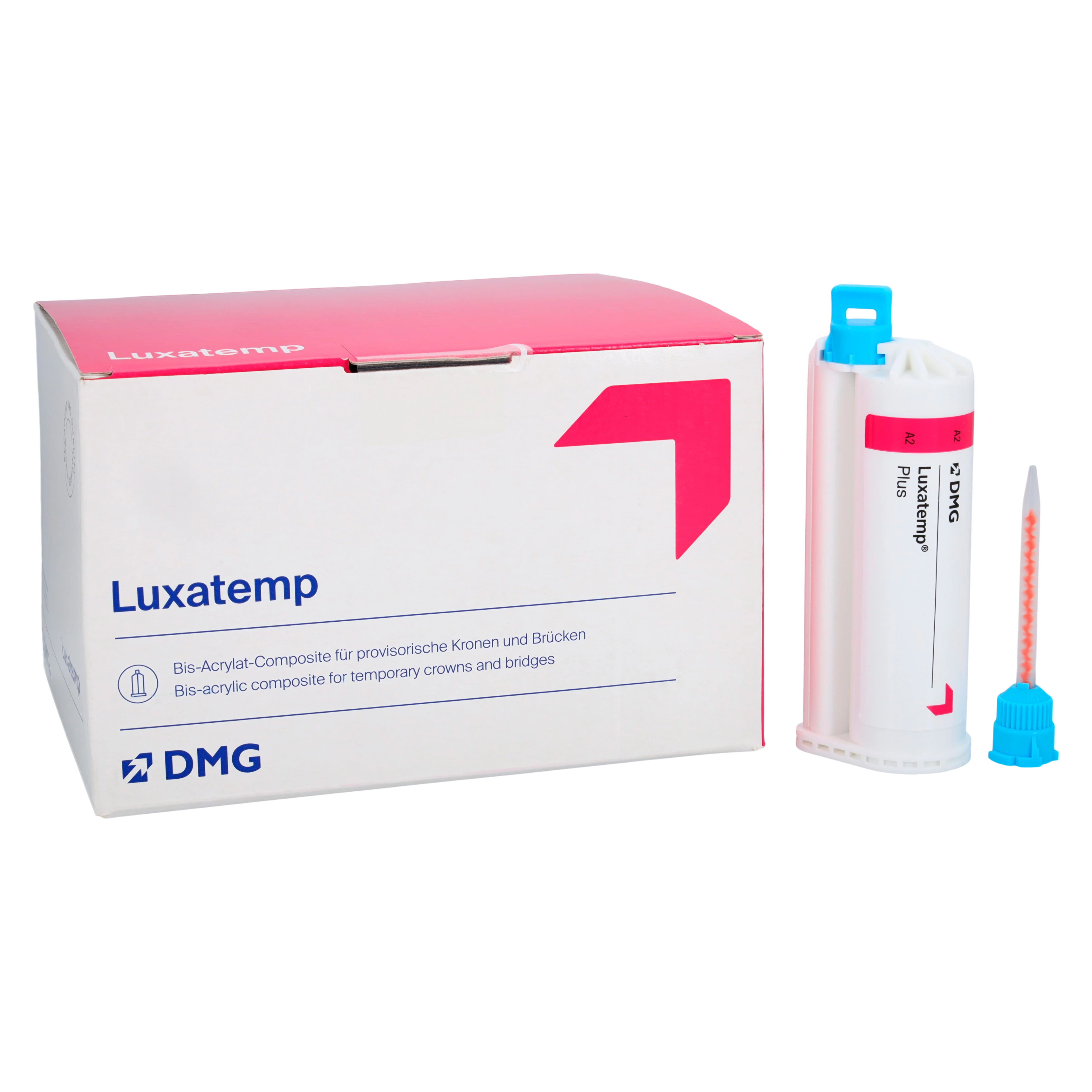 Luxatemp Automix Plus Temporary Crown & Bridge Material, Shade A2, Bulk Pack, 5 x 76 g Cartridges with 75 Automix Tips, 110406