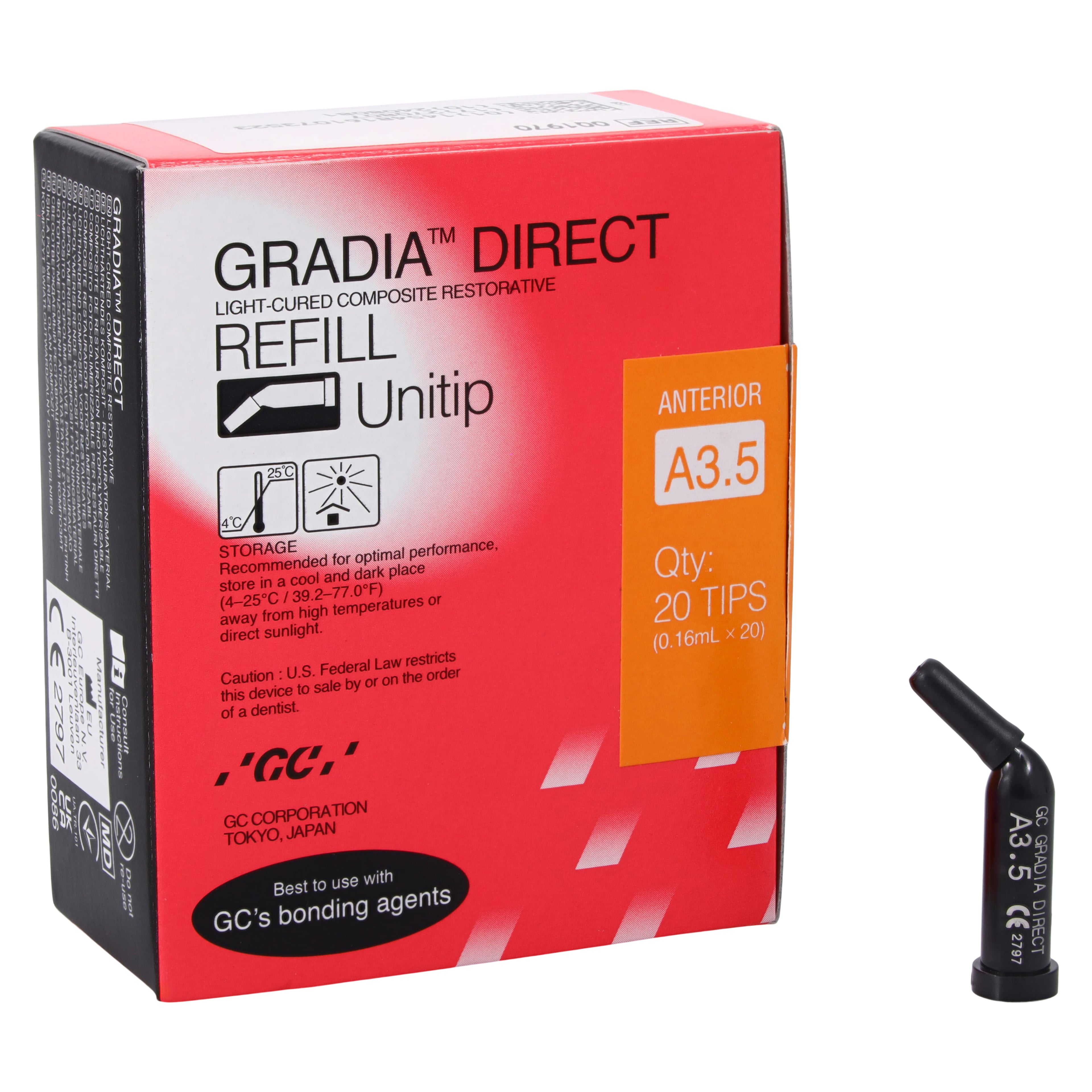 Gradia Direct Microfilled Hybrid Resin Composite, A3.5, 0.16 mL Unitip Refill, 20/Pkg, 001970