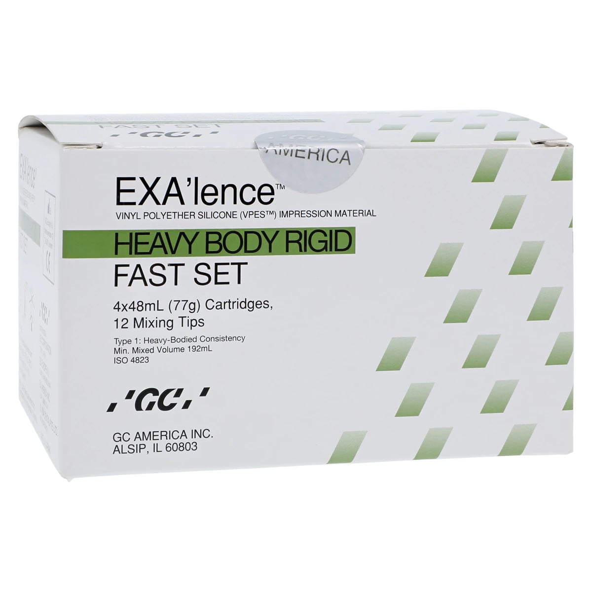 EXA'lence VPES Impression Material Refill, Heavy Body Rigid, Fast Set, 48 mL Cartridges, Green, 4/Pk, 137104
