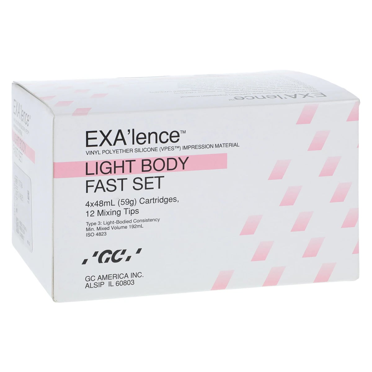 EXA'lence VPES Impression Material Refill, Light Body, Fast Set, 48 mL Cartridges, Pink, 4/Pkg with 12 Mixing Tips, GC America, 137304