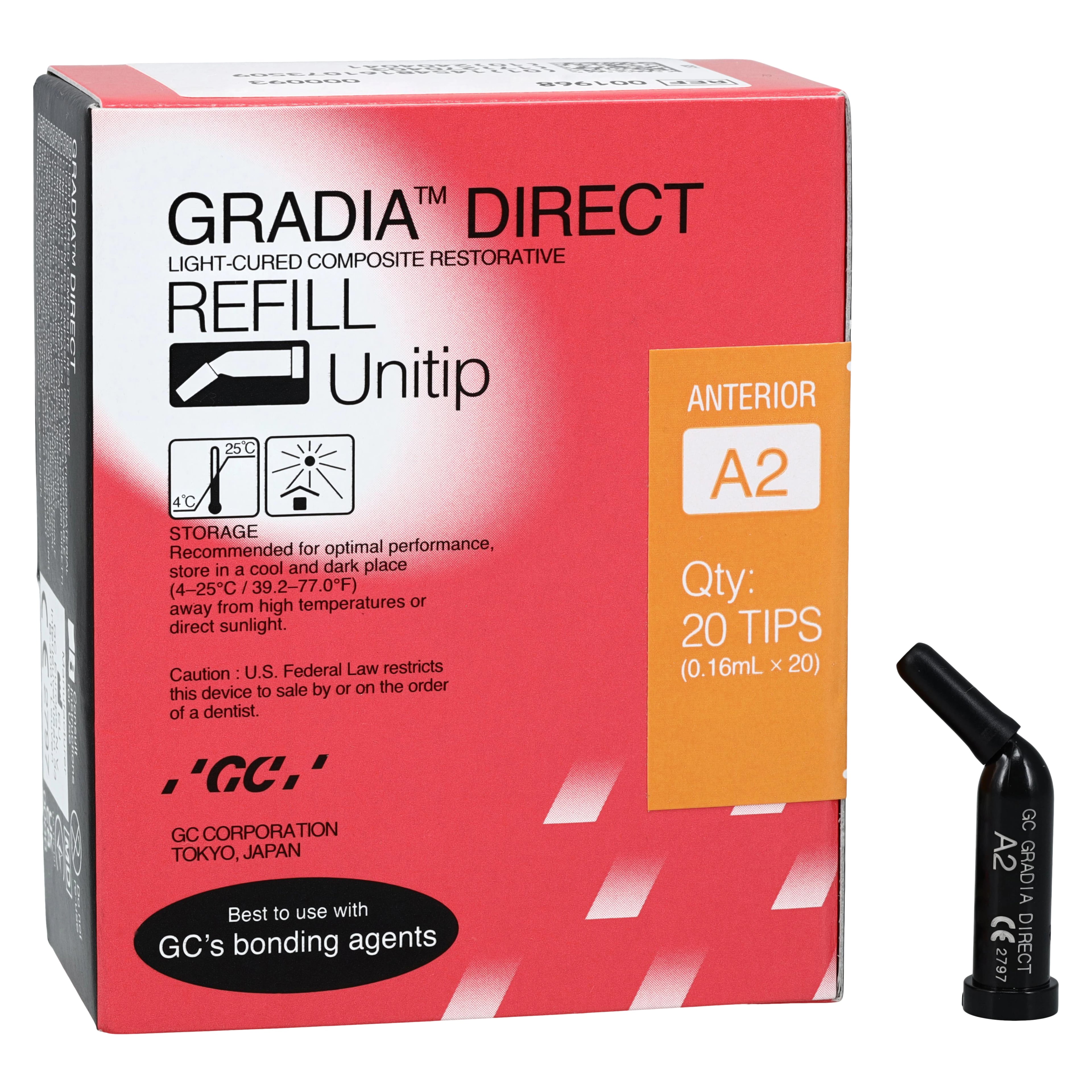 Gradia Direct Microfilled Hybrid Resin Composite, A2, 0.16 mL Unitip Refill, 20/Pk, 001968