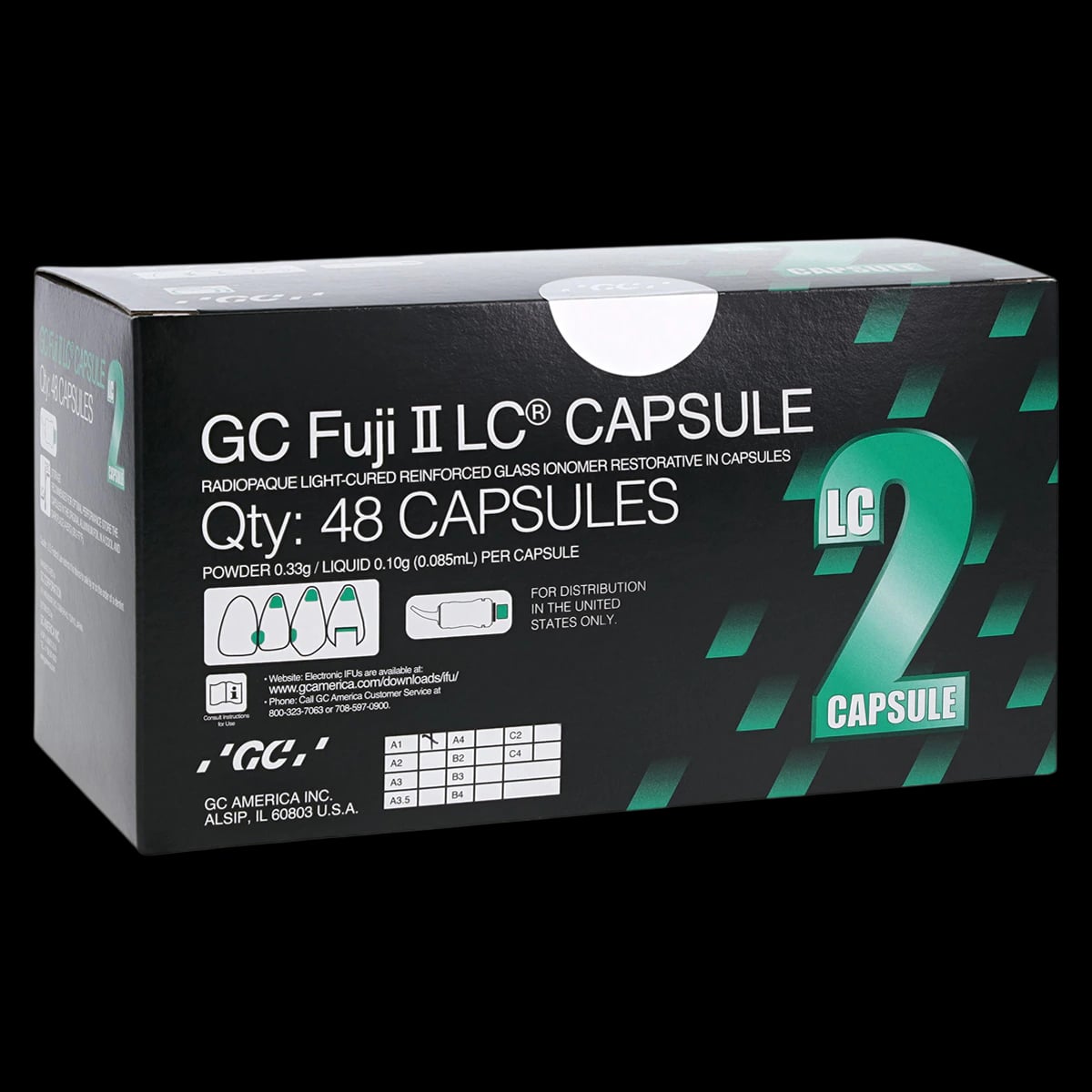 GC Fuji II LC Light-Cured Resin-Reinforced Glass Ionomer Restorative Capsules, Shade A1 (Pedo), 0.1 mL, 48/Box, 425001