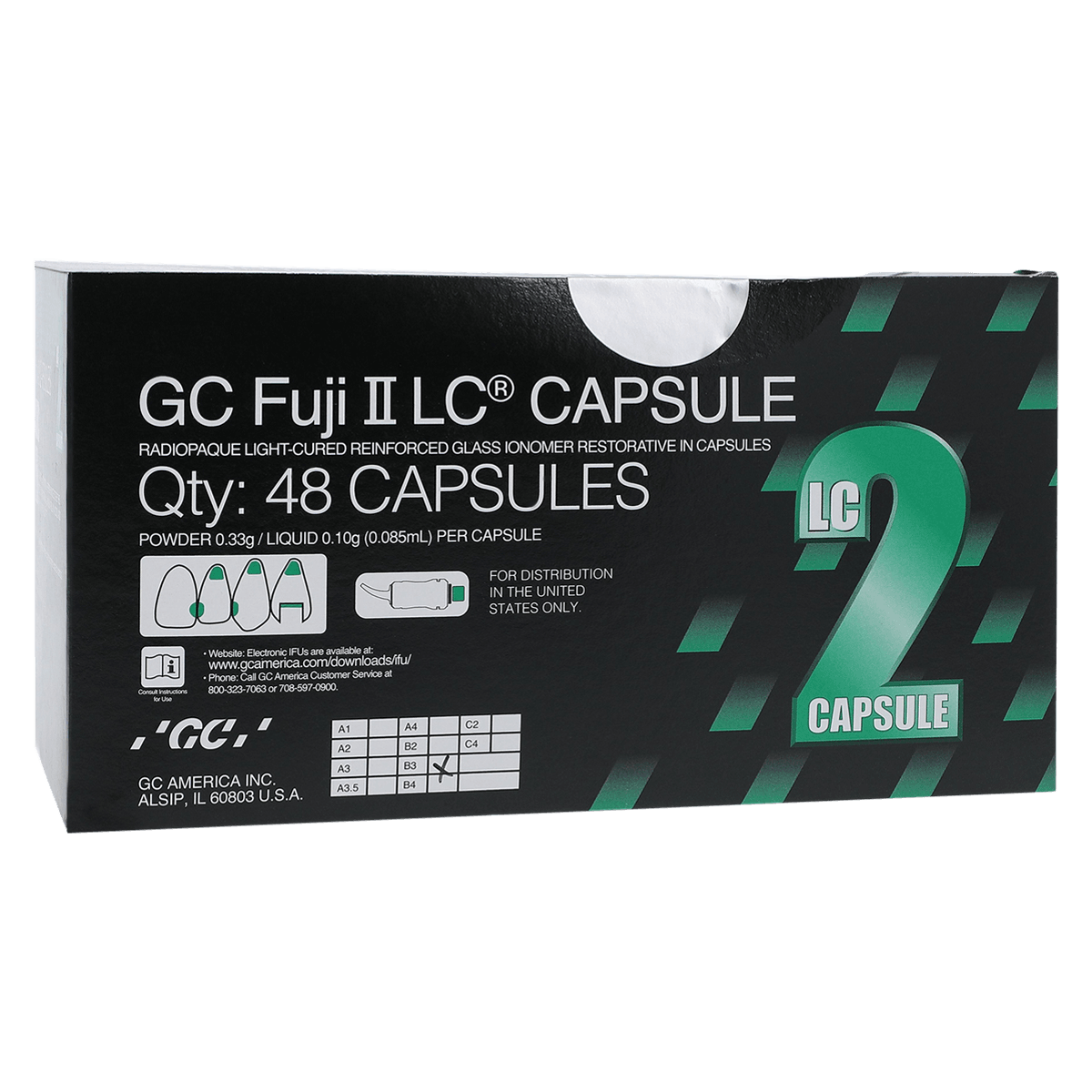 GC Fuji II LC Light-Cured Resin-Reinforced Glass Ionomer Restorative Capsules, Shade B3, 0.10 mL, 48/Box, 425007