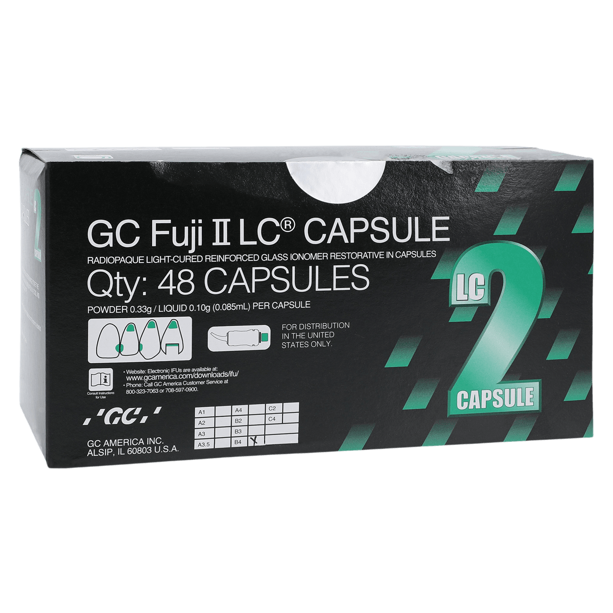 GC Fuji II LC Light-Cured Resin-Reinforced Glass Ionomer Restorative Capsules, Shade B4, 0.10 mL, 48/Box, 425008