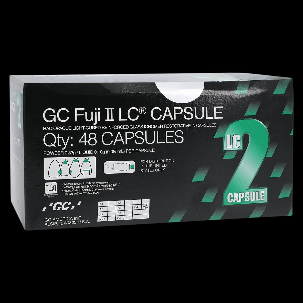 GC Fuji II LC Light-Cured Resin-Reinforced Glass Ionomer Restorative Capsules, Shade C4 (Geriatric), 0.10 mL, 48/Box, 425010