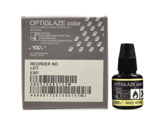 GC America OptiGlaze Color Light-Cured Characterization Coating, Ivory White, 2.6 mL Bottle, 8413