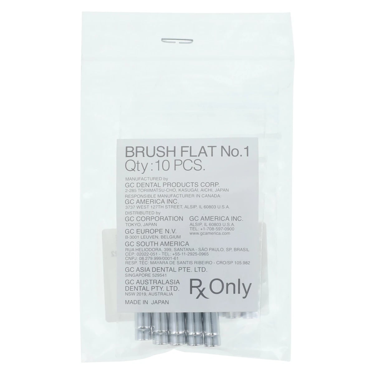 GC America OptiGlaze Ceramist Brush, No. 1 Flat, 10/Pkg, 001534