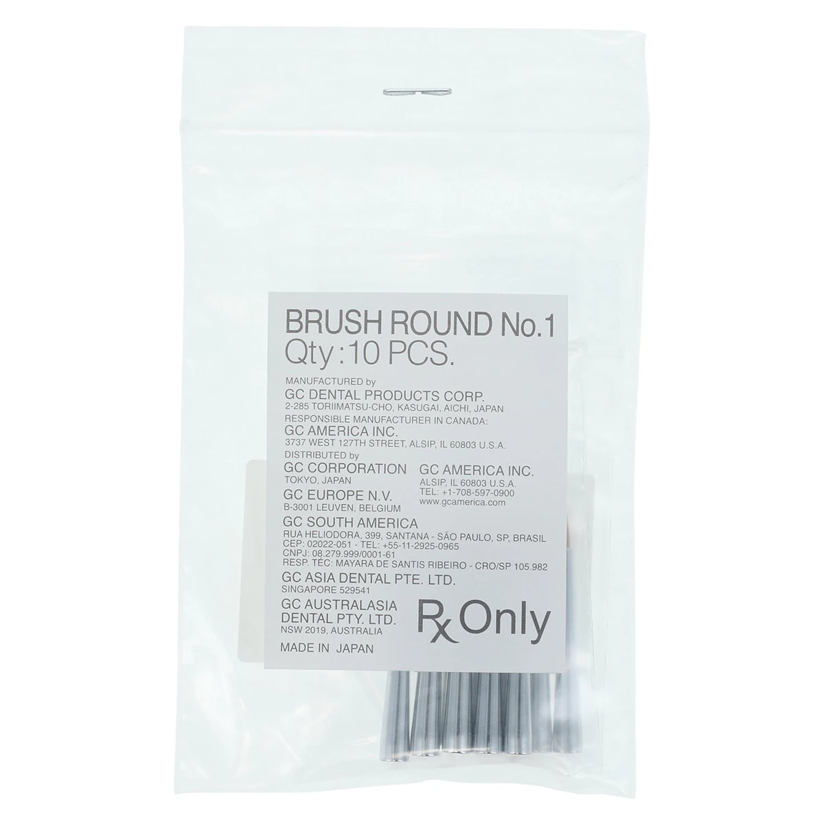 GC America Optiglaze Ceramist Brush, Round #1, 10/Pkg, 001533