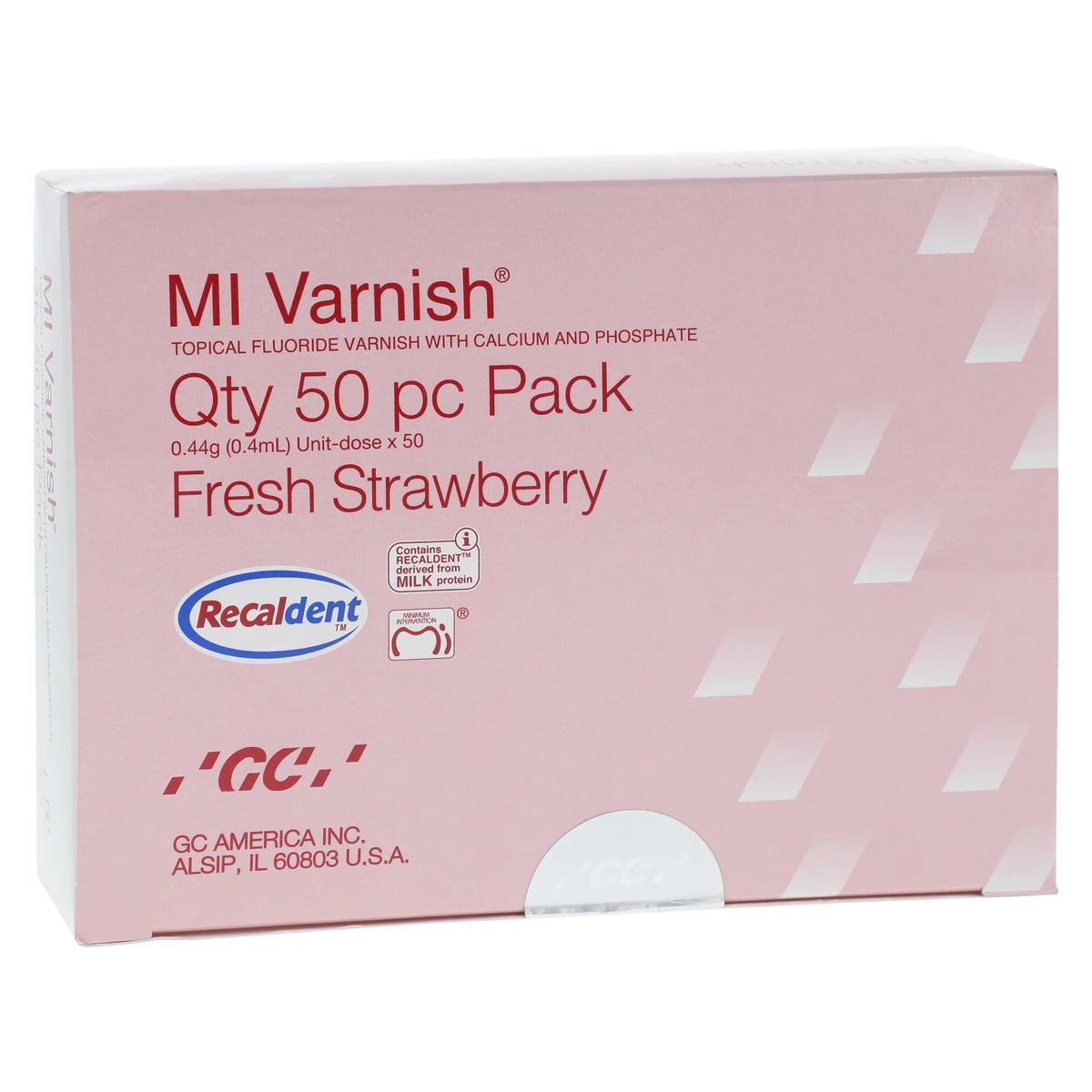 GC MI Varnish 5% Sodium Fluoride with RECALDENT (CPP-ACP), Fresh Strawberry, 0.4 mL Unit Dose, 50/Pack, 442500