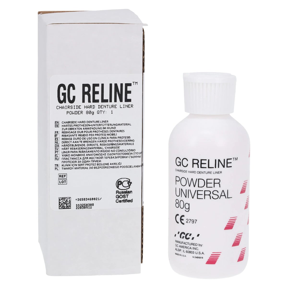 GC Reline Chairside Hard Denture Reline Material, Powder Refill, 80 g Bottle, 346002