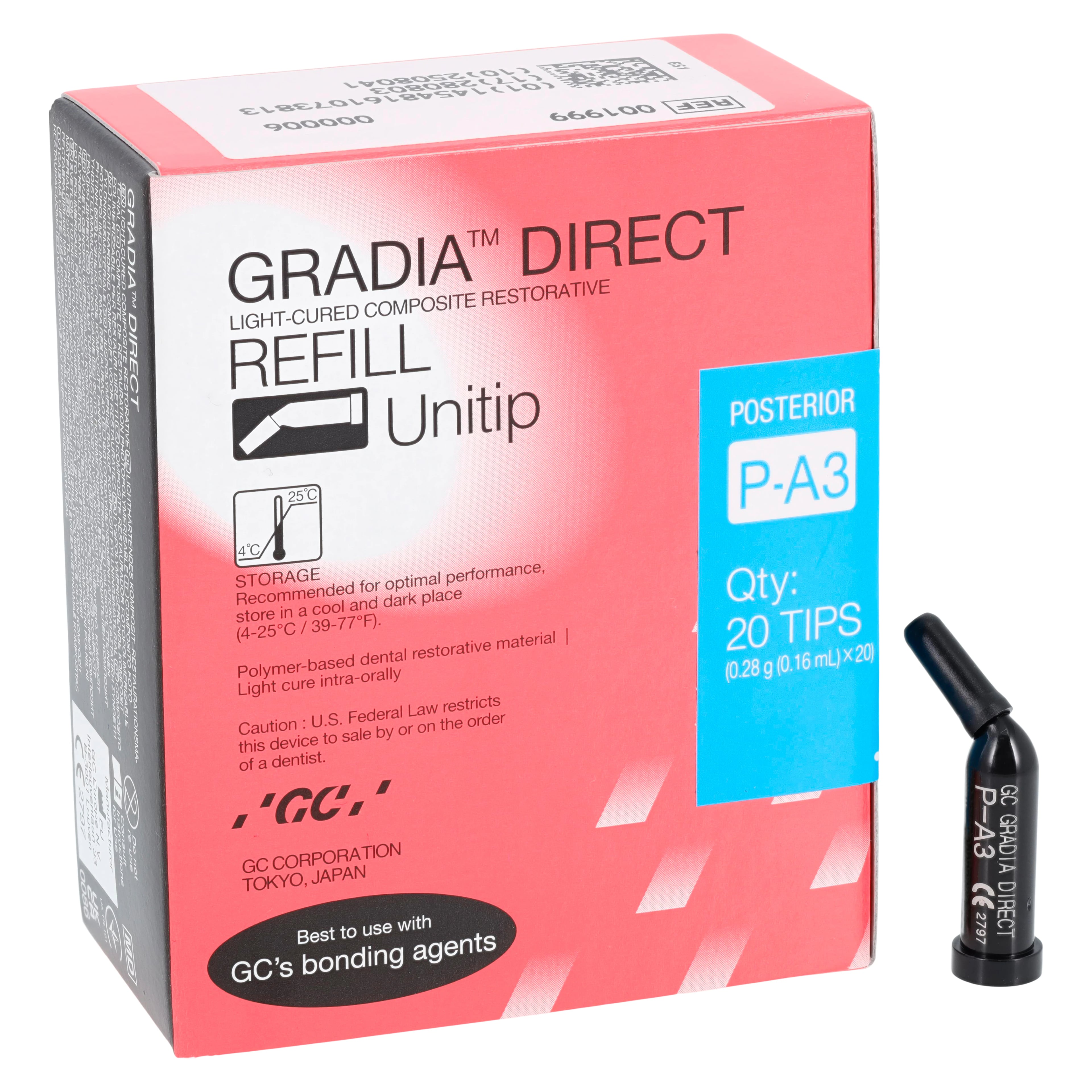 GC Gradia Direct Unitip Refill, P-A3 Posterior Radiopaque, 0.16 ml, 20/Pk, 001999