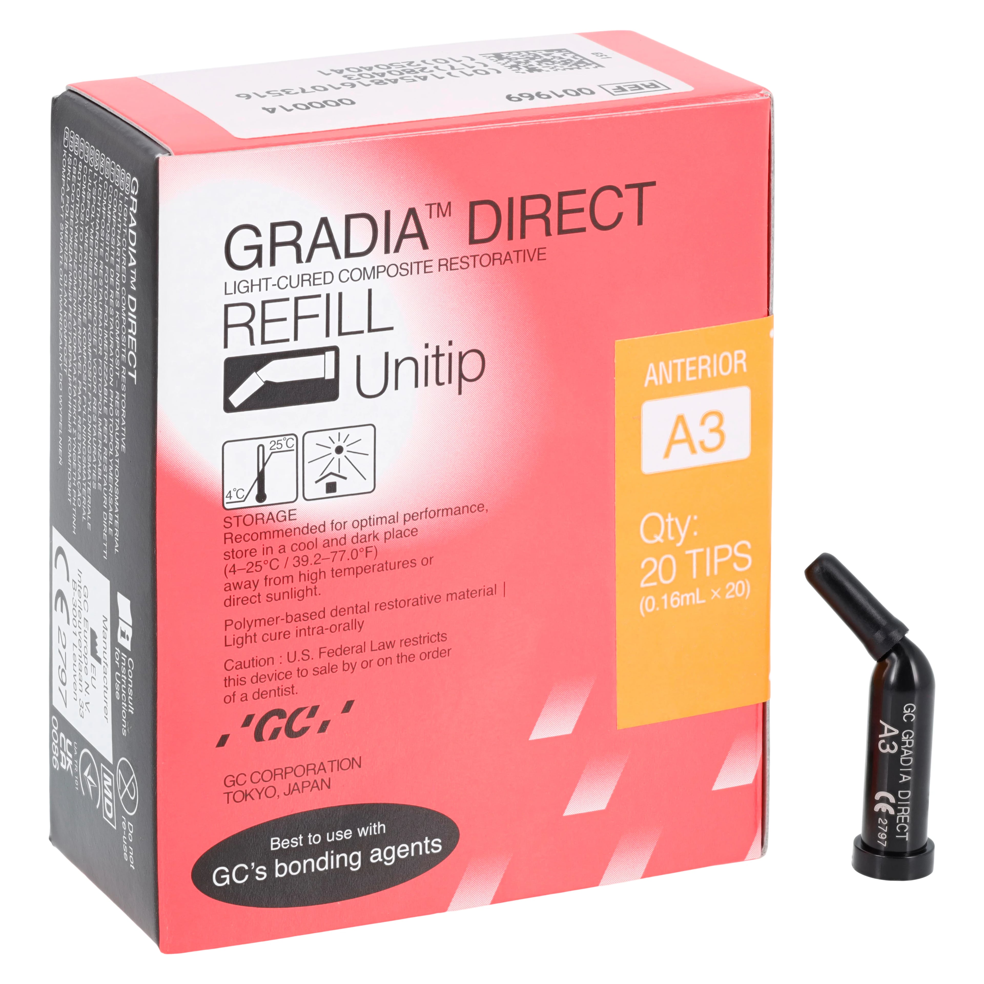 Gradia Direct Microfilled Hybrid Resin Composite, A3, 0.16 mL Unitip Refill, 20/Pkg, 001969