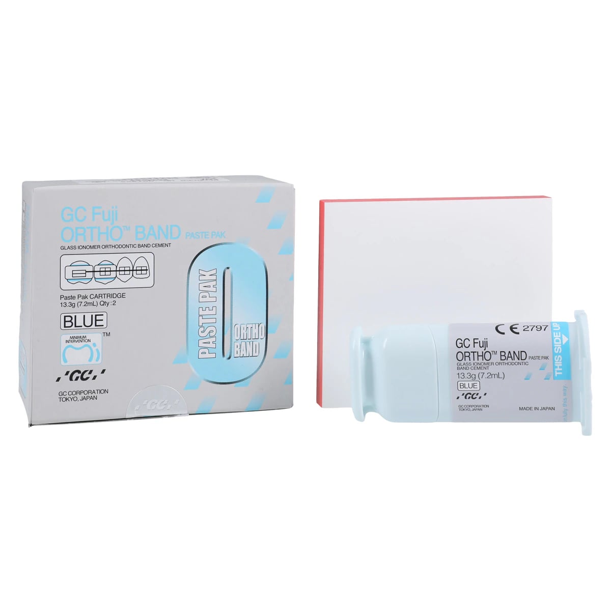 GC Fuji ORTHO BAND Paste Pak Refill, Blue Resin-Modified Glass Ionomer Orthodontic Band Cement, 2 x 13.3 g (7.2 ml) Cartridges & Mixing Pad, 001888