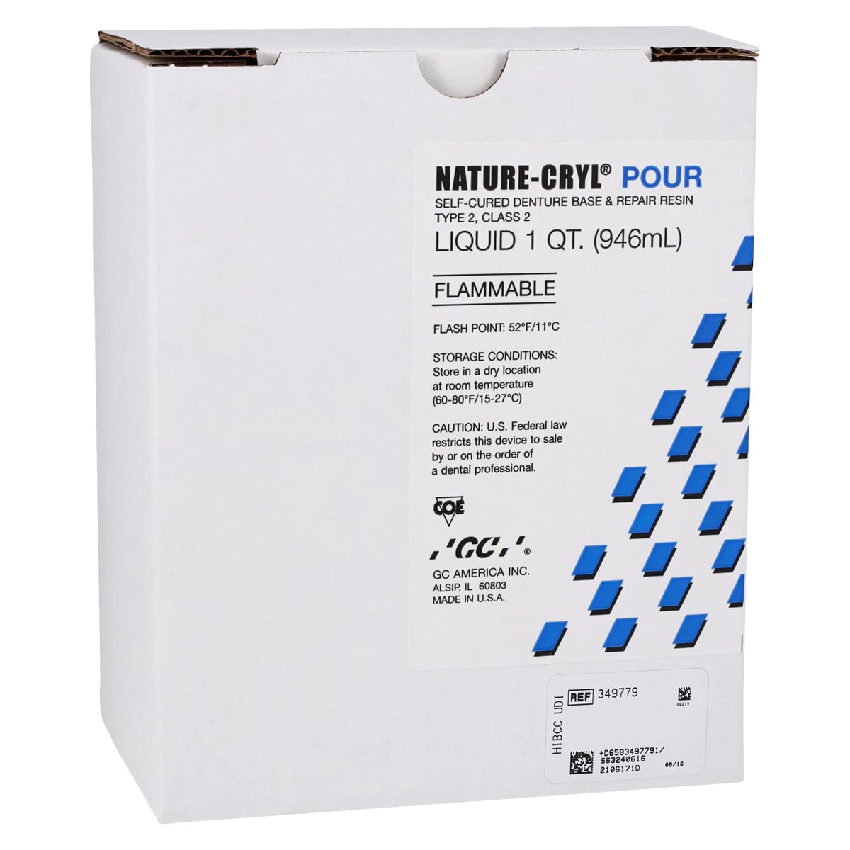 GC America Nature-Cryl Pour Self-Cured Denture Base & Repair Resin Liquid, 32 oz Bottle, 349779