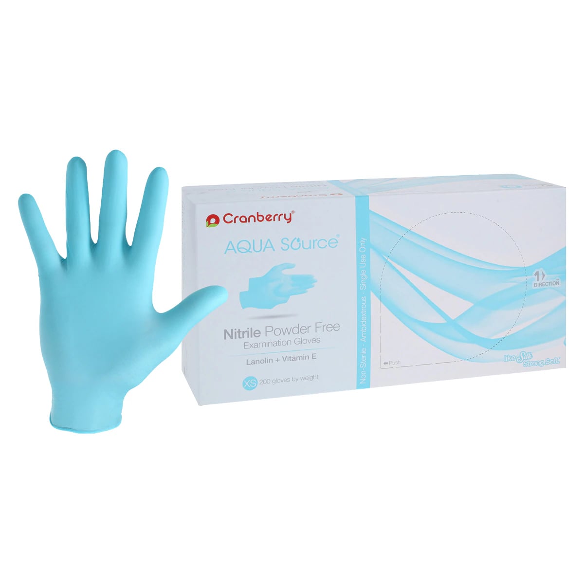 Cranberry Aqua Source Nitrile Exam Gloves, Powder Free, Non-Sterile, Extra Small, Aqua, 200/Box, CR3445