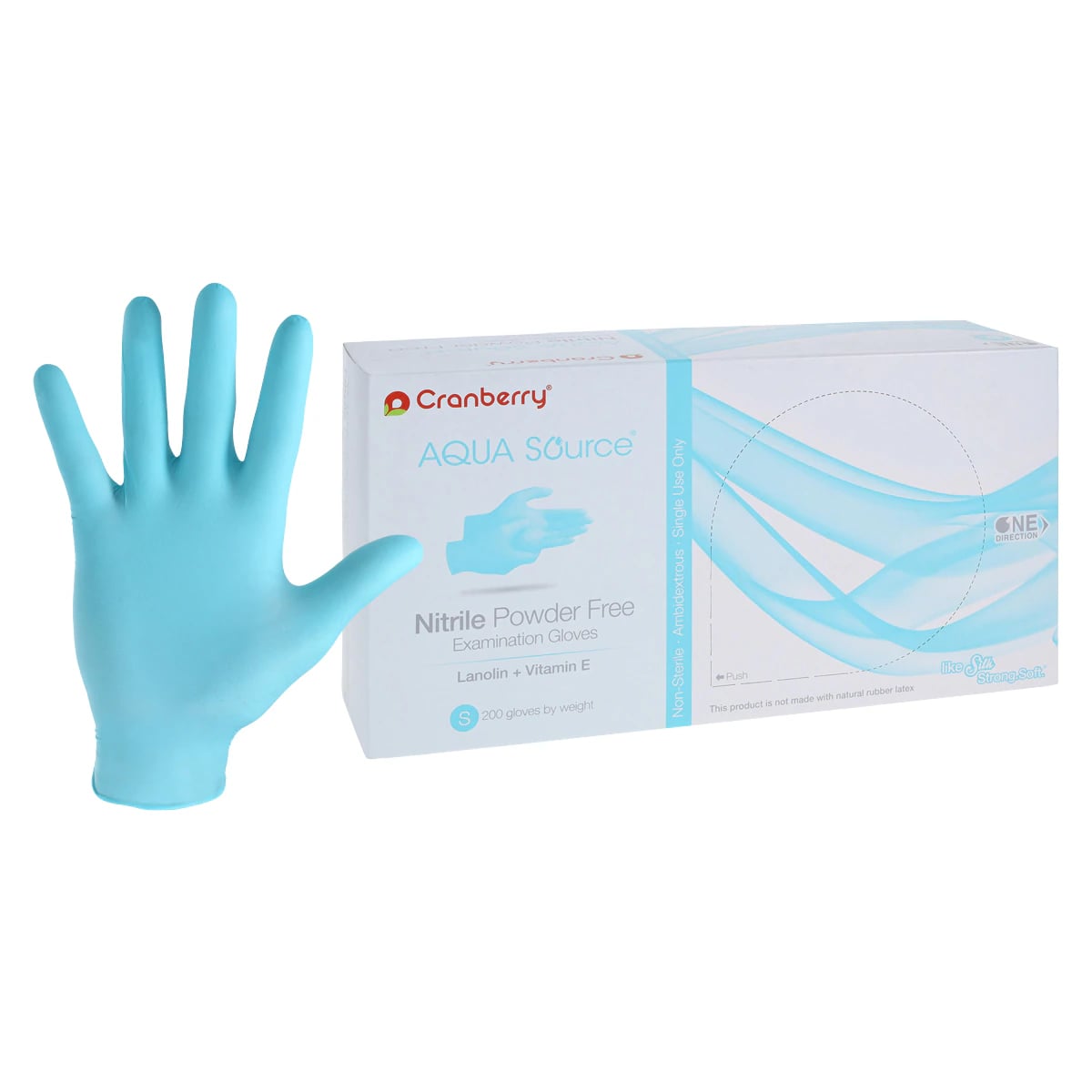 Cranberry Aqua Source Nitrile Exam Gloves, Powder Free, Non-Sterile, Small, Aqua, 200/Box, CR3446