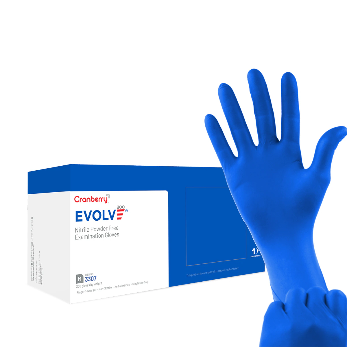 Cranberry Evolve300 Powder-Free Nitrile Examination Gloves, Extra Small, Royal Blue, 300/Box, CR3305